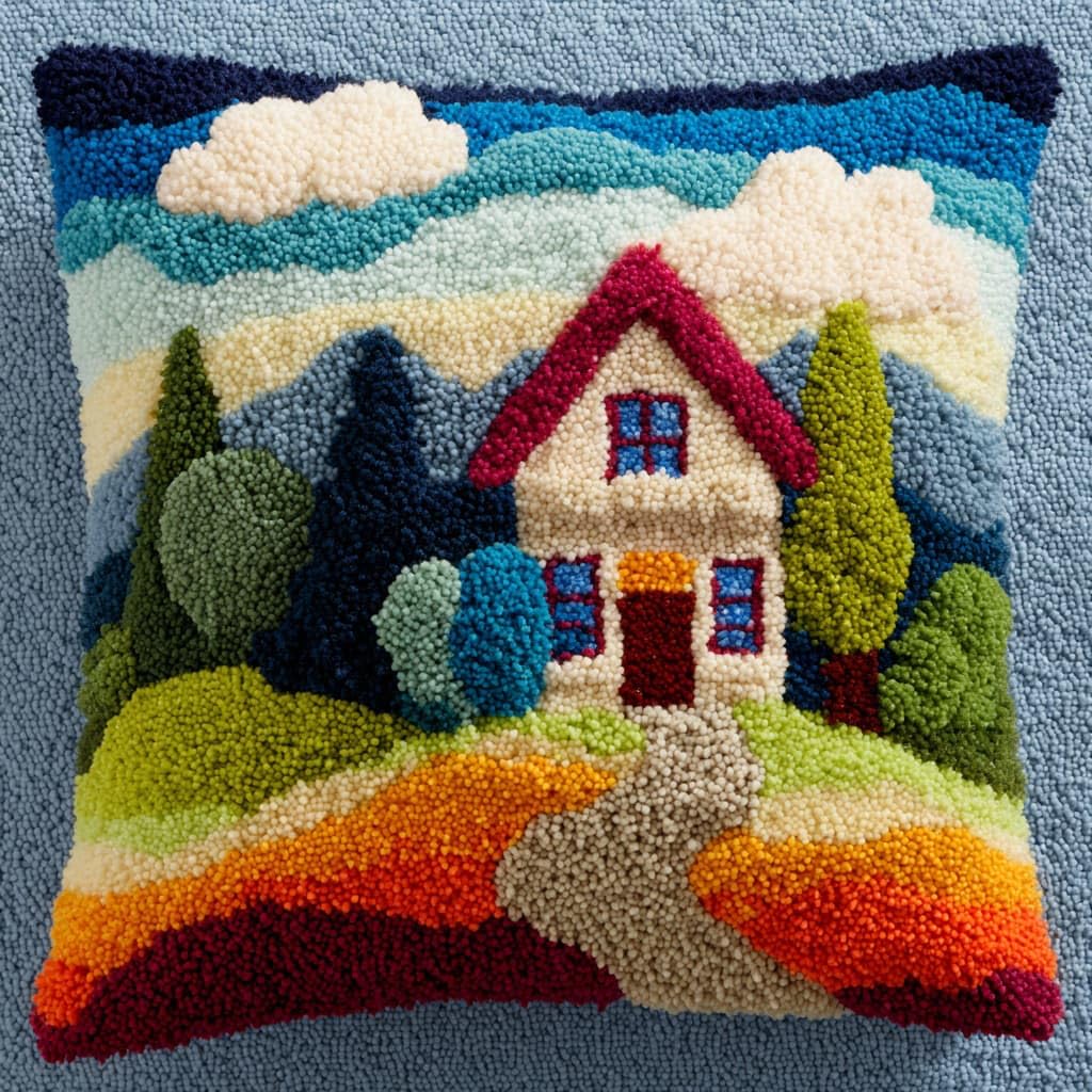 Henypt Latch Hook Cushion Kits Country Cottage