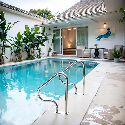 Miniatura 7 de Pasamanos de piscina de 30 x 22 pulgadas, pasamanos de spa de acero inoxidable 304 con placa base de montaje rápido para montaje en cubierta. DO 2