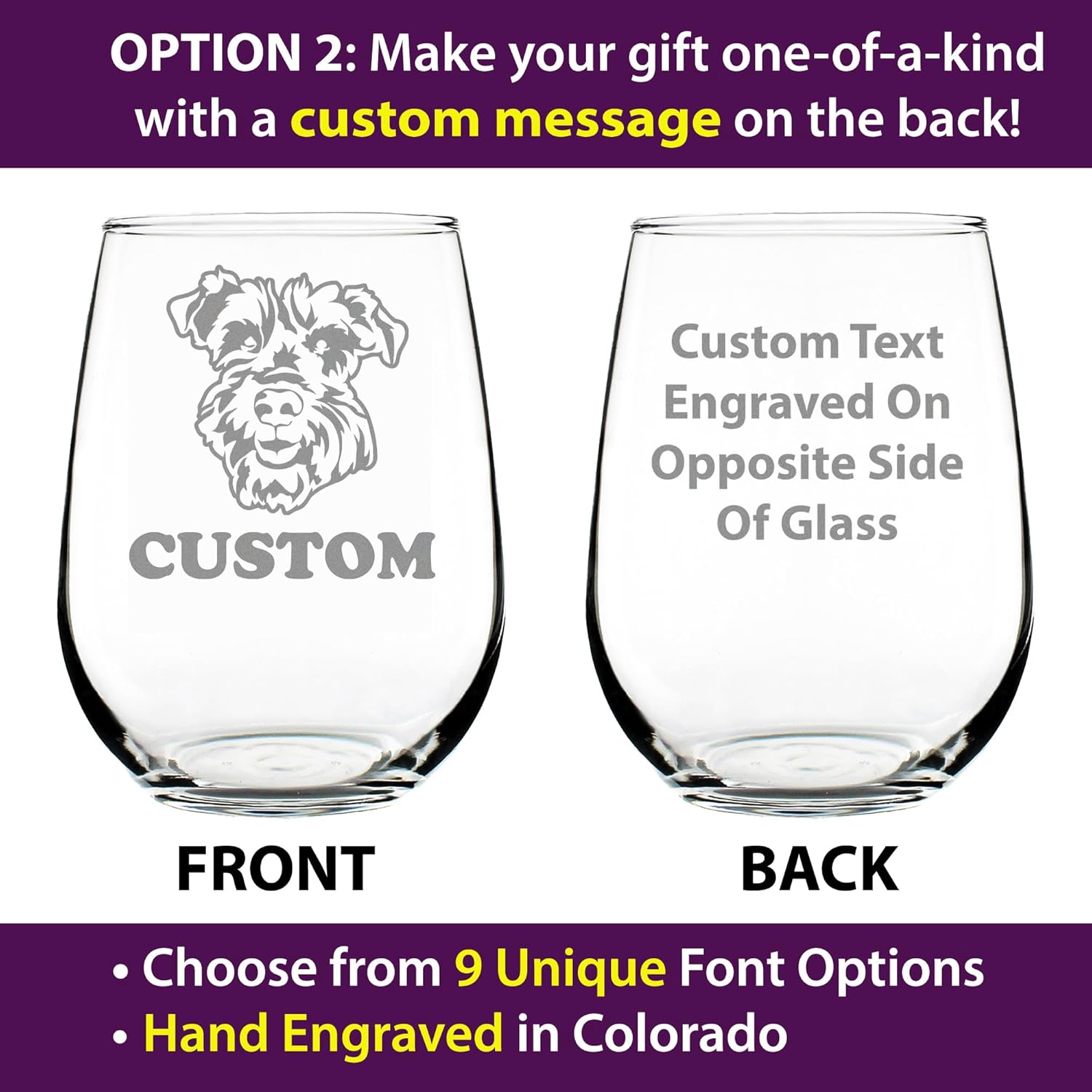 Custom Schnauzer Face Stemless Wine Glass - Cute Dog Themed Decor and Gifts for Moms & Dads of Schnauzers - Large 17 Oz - Customized Glasses