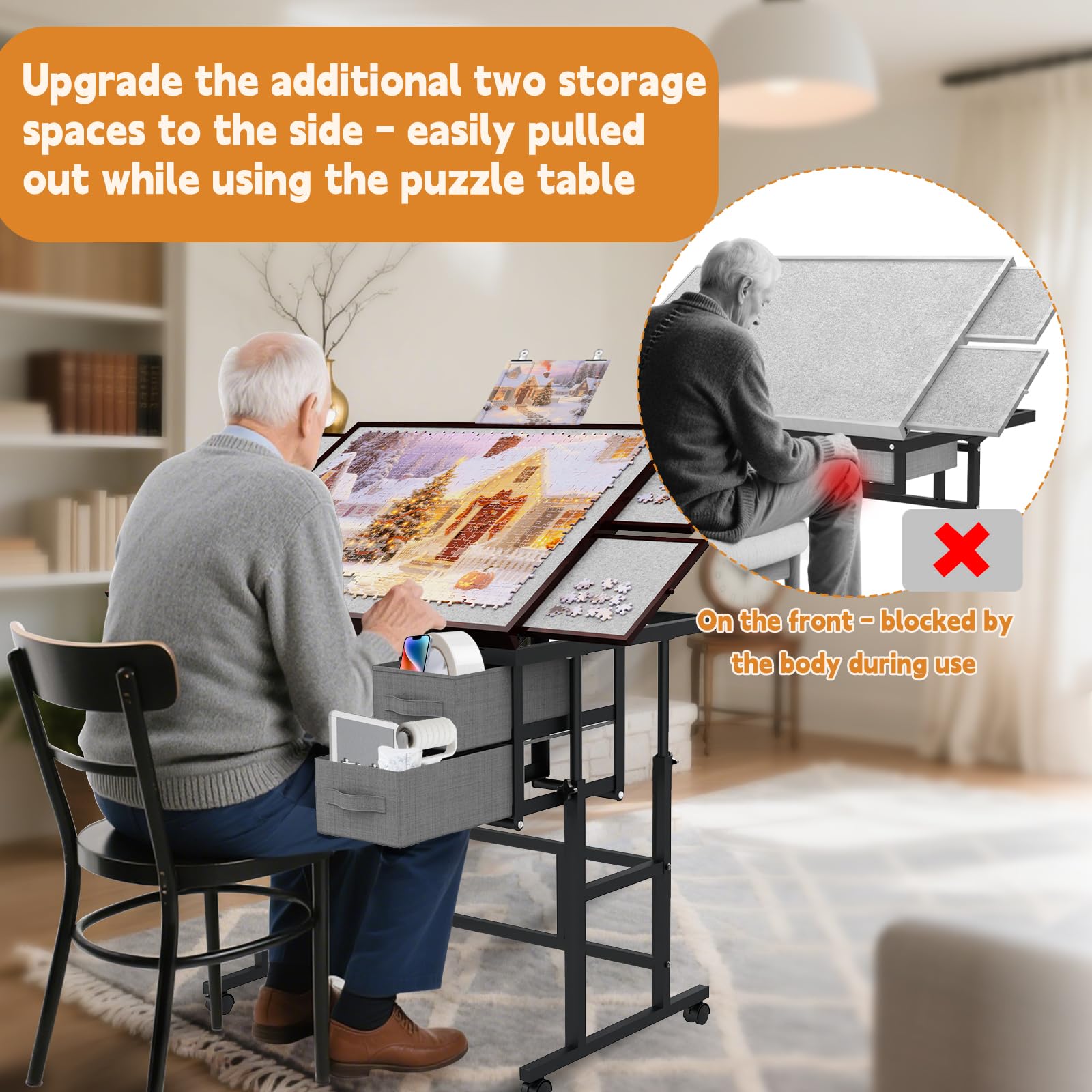 Table De Puzzle Mobile Avec Roues Planche Puzzle Adultes Table à Puzzle Réglable 5 Angles - Avec Tiroirs Et Roulettes - G Taleco Gear Accessoire Jeux Puzzle Support Puzzle Inclinable