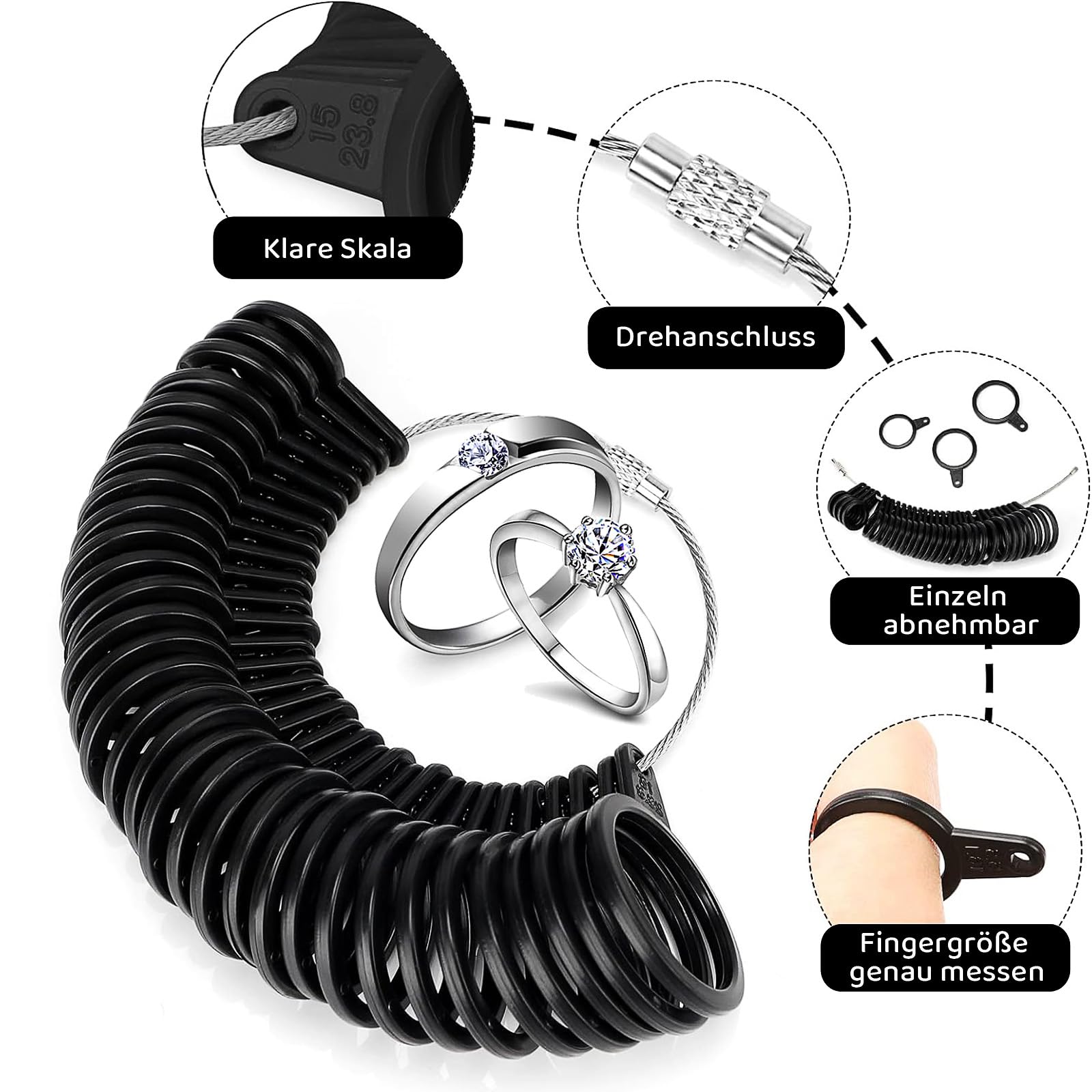 Baguier Mesure Taille Doigts,4 Pièces Outil de Mesure pour Bague Mesure Taille Bague Guide des Tailles Baguier de Doigt Professionnel Baguier Calibreur pour Tailles EU US UK