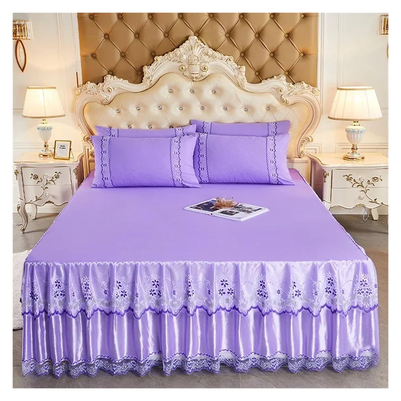 Lace Single Bed Skirt Protector Soft Bedspread Bed Cover Skirt Bedsheet Bedding Decor(Color 6,1PC 150x200cm)