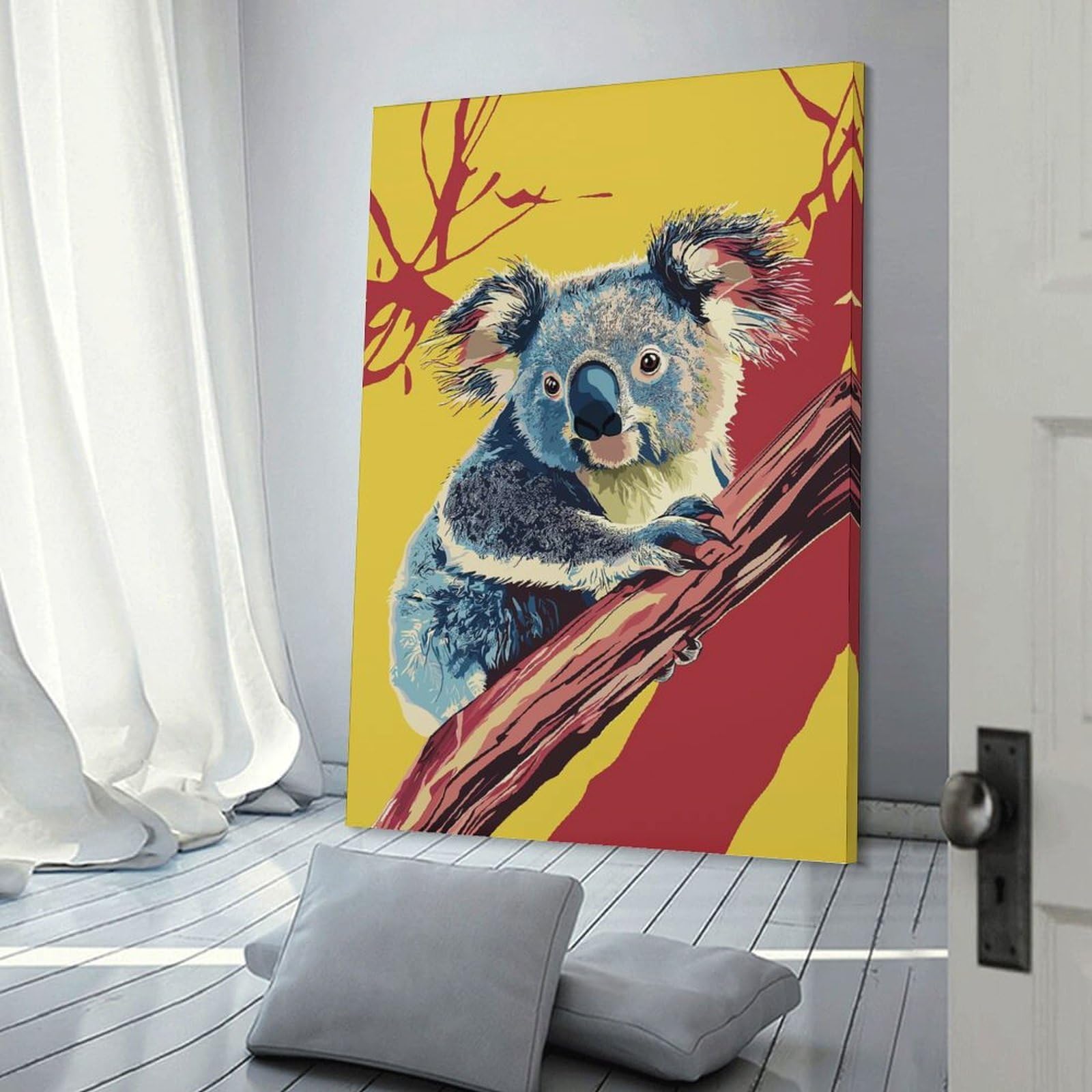 Junmoney Frame-Style-19 Koala On Branch Canvas Wall Decor, 24X36inch(60X90cm), For Flats, Guest Rooms Or Compact Rooms, Decorative Canvas Decor For Home Updates