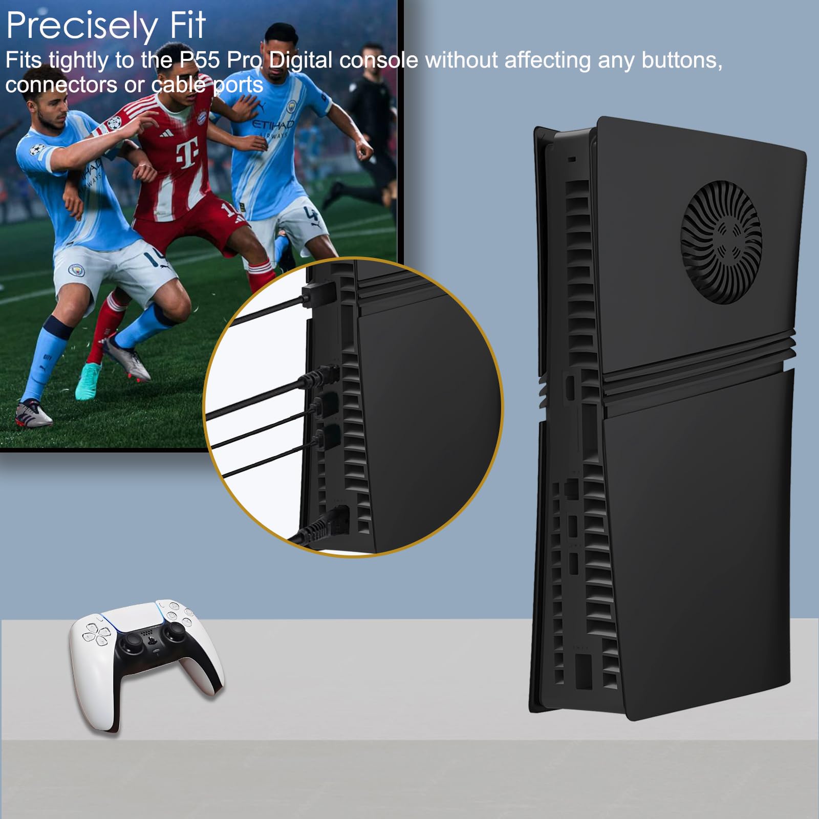 Placas frontales a prueba de golpes para PS5 Pro Digital Edition – Placas de repuesto mate de ABS duro con rejillas de ventilación, paneles a presión a prueba de polvo y antiarañazos (para consola