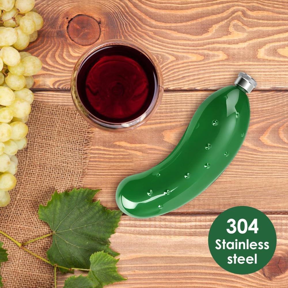 DONGKER Cucumber Flask,5oz Stainless Steel Cucumber Shaped Hip Flask Leak Proof for Traveling Fishing Hunting Hiking Camping