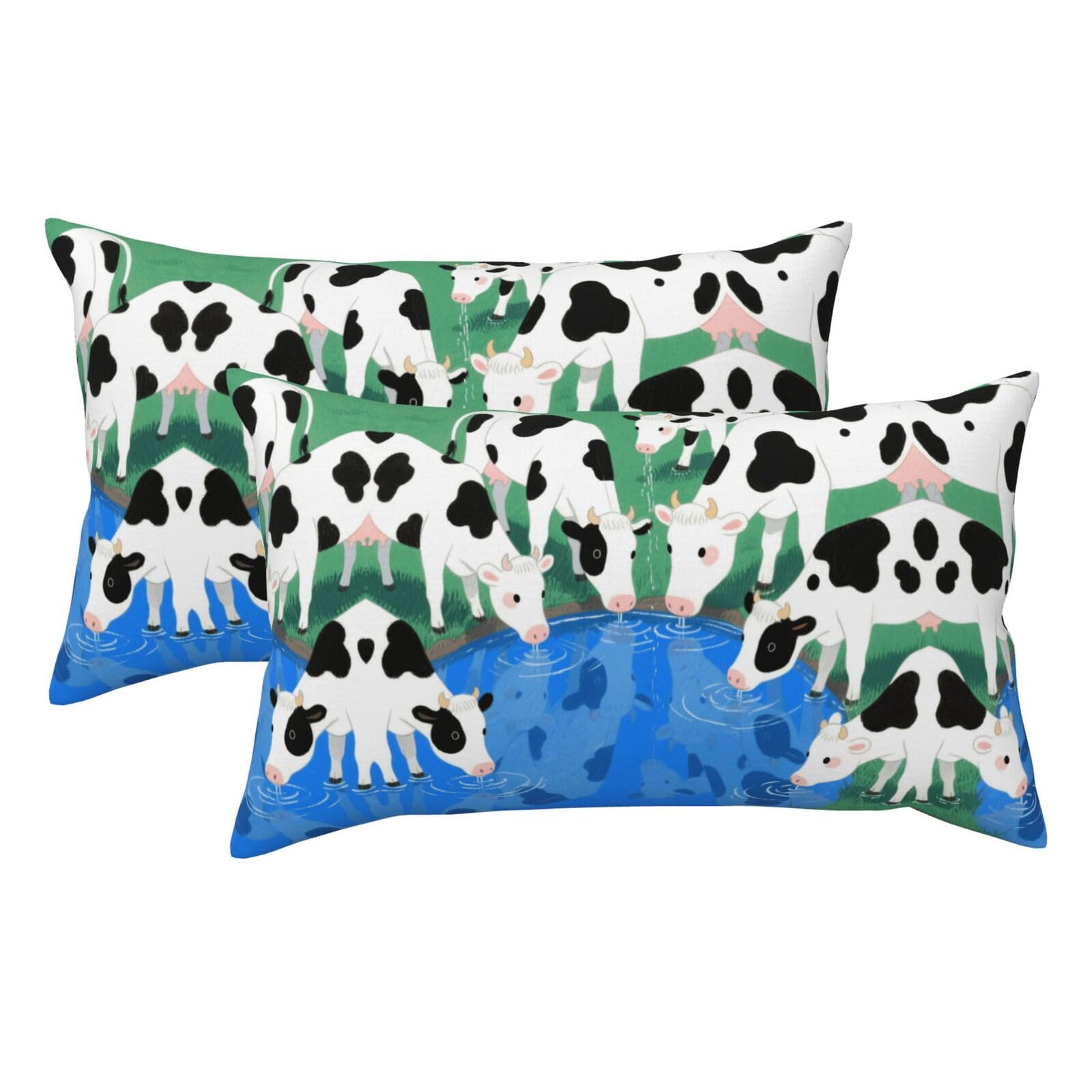 Cute Cows Watercolor Luxury King Pillowcases Set of 2, Plush Velvet Feel Pillow Covers with Hidden Zipper, Skin & Hair Friendly, 20x36 Inches Pillow Cases for Sleeping Gift