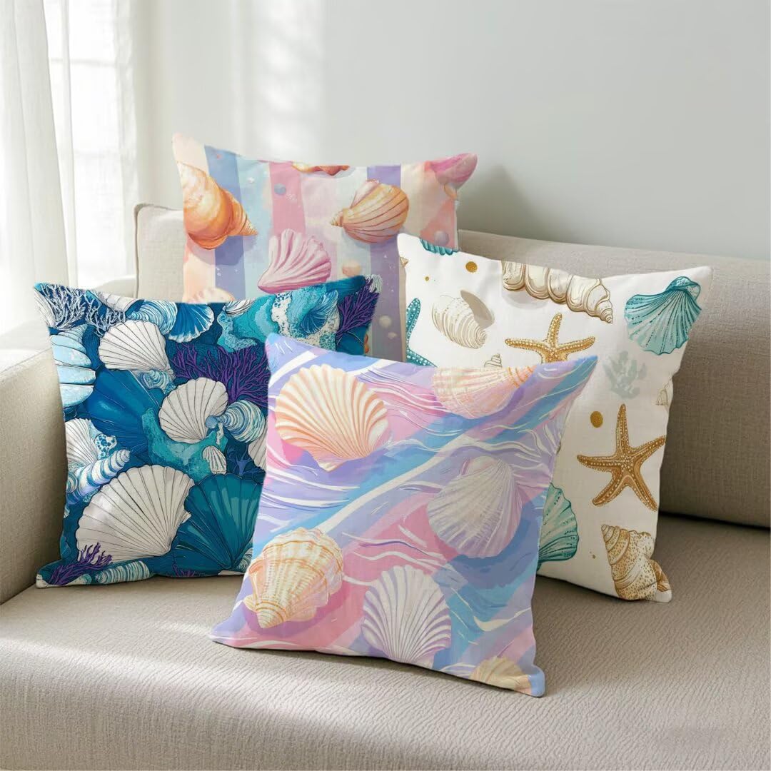 Fundas Cojines 50x50 cm Exterior Cojines Verano Fundas de Almohada Juego de 4, Cuadrados Funda Cojin Vieira Almohadas con Cremallera, Sofa Cama Decorativos para Hogar, Jardín, Salón y Dormitorio Ym567