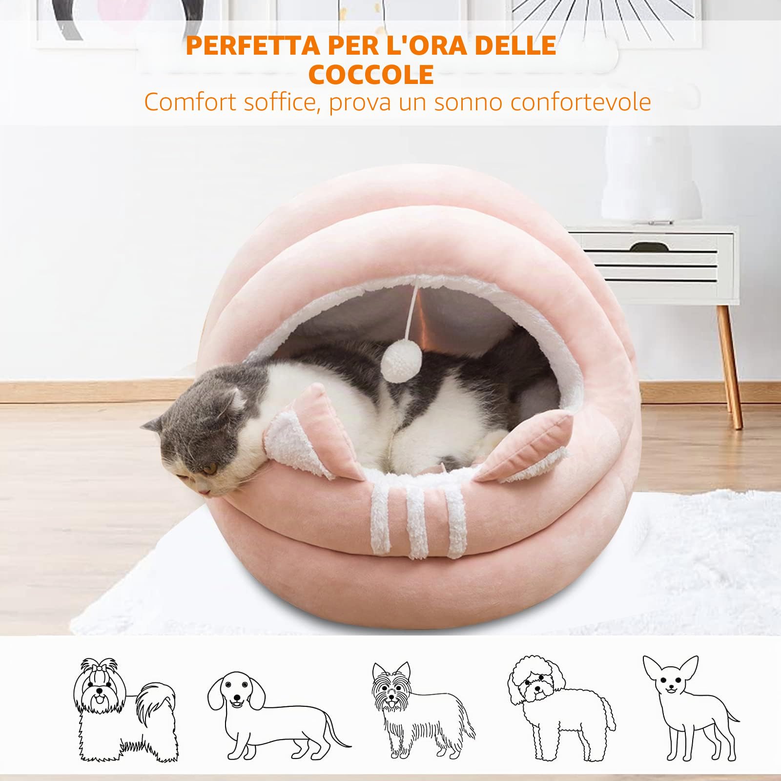 PETCUTE Cuccia per Gatti,Letto per Cani,Caldo Morbido Peluche Cuccia Gatto Cane per Grande Media Piccola Cani e Gatti,Lavabile Cuscino Letto di Gatto con Fondo Antiscivolo