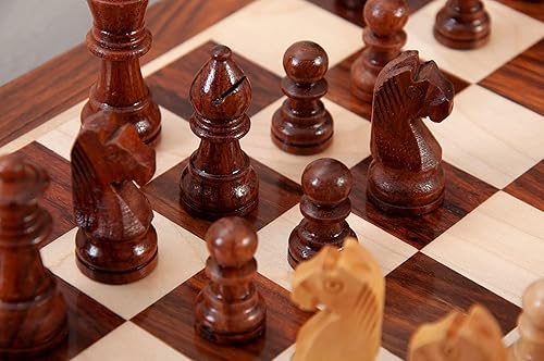 Miniatura 5 de Juego de ajedrez de viaje magnético plegable de madera, 10 pulgadas, palisandro dorado y arce