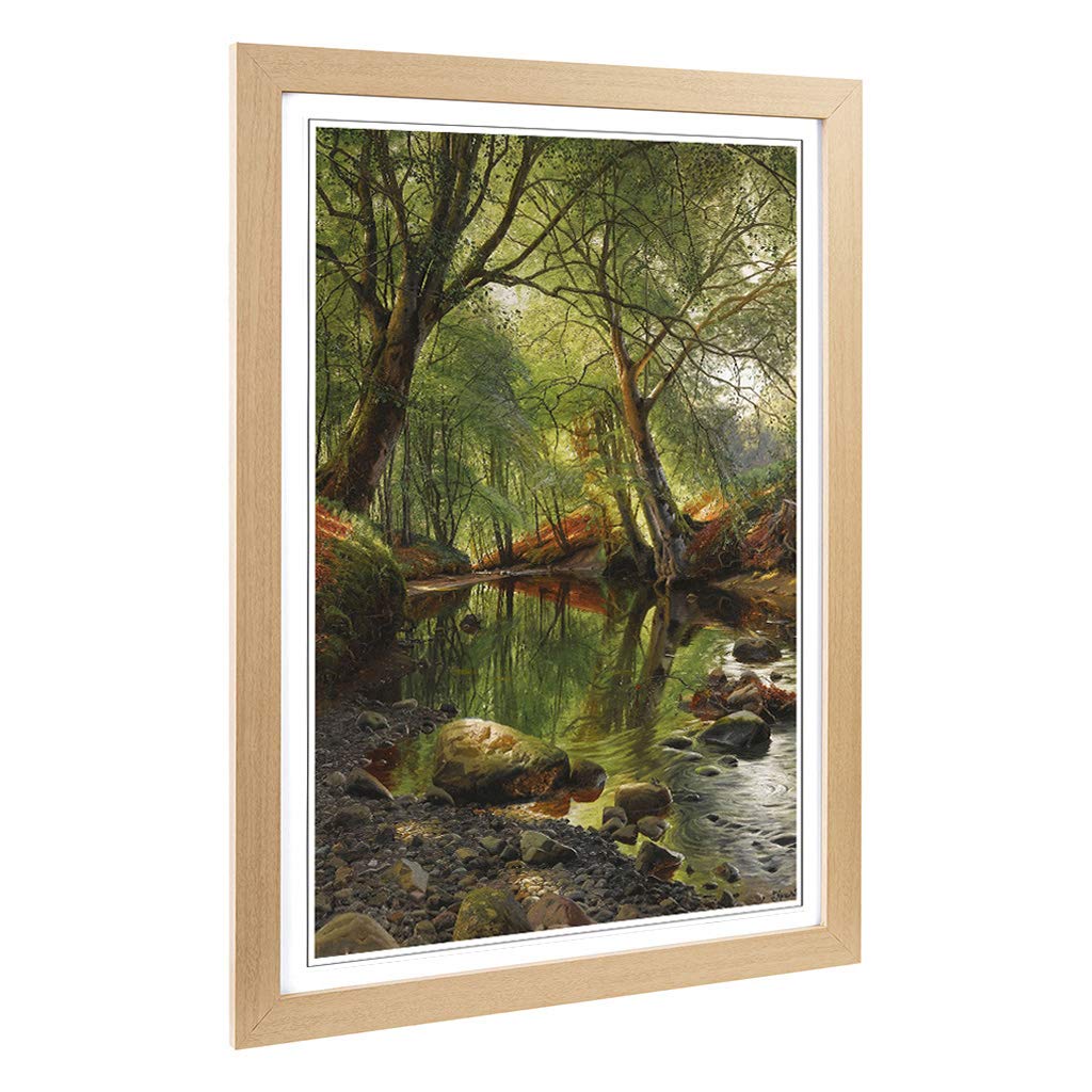 Big Box Art Framed Print of Peder Mork Monsted A Woodland Stream Design | Wall Art Picture | Home Decor for Kitchen, Living Room, Bedroom, Hallway, Oak, A2 / 24.5x18 Inch / 62x45cm