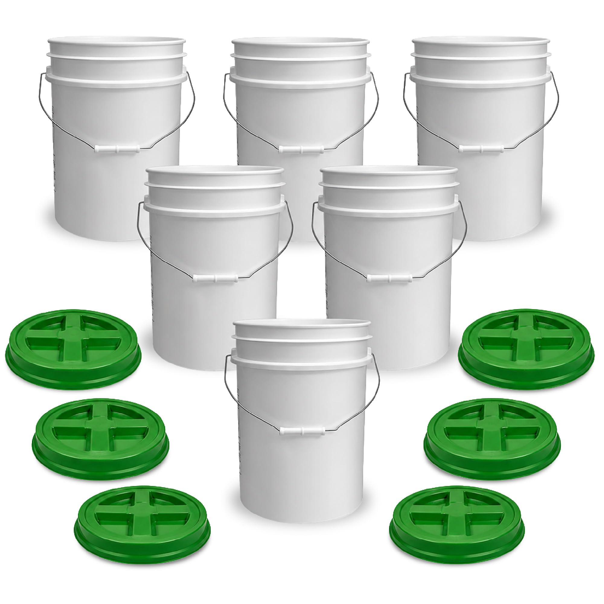 ePackageSupply 5 Gallon Bucket - Food Grade w/Lid BPA-Free, White/Green, 6