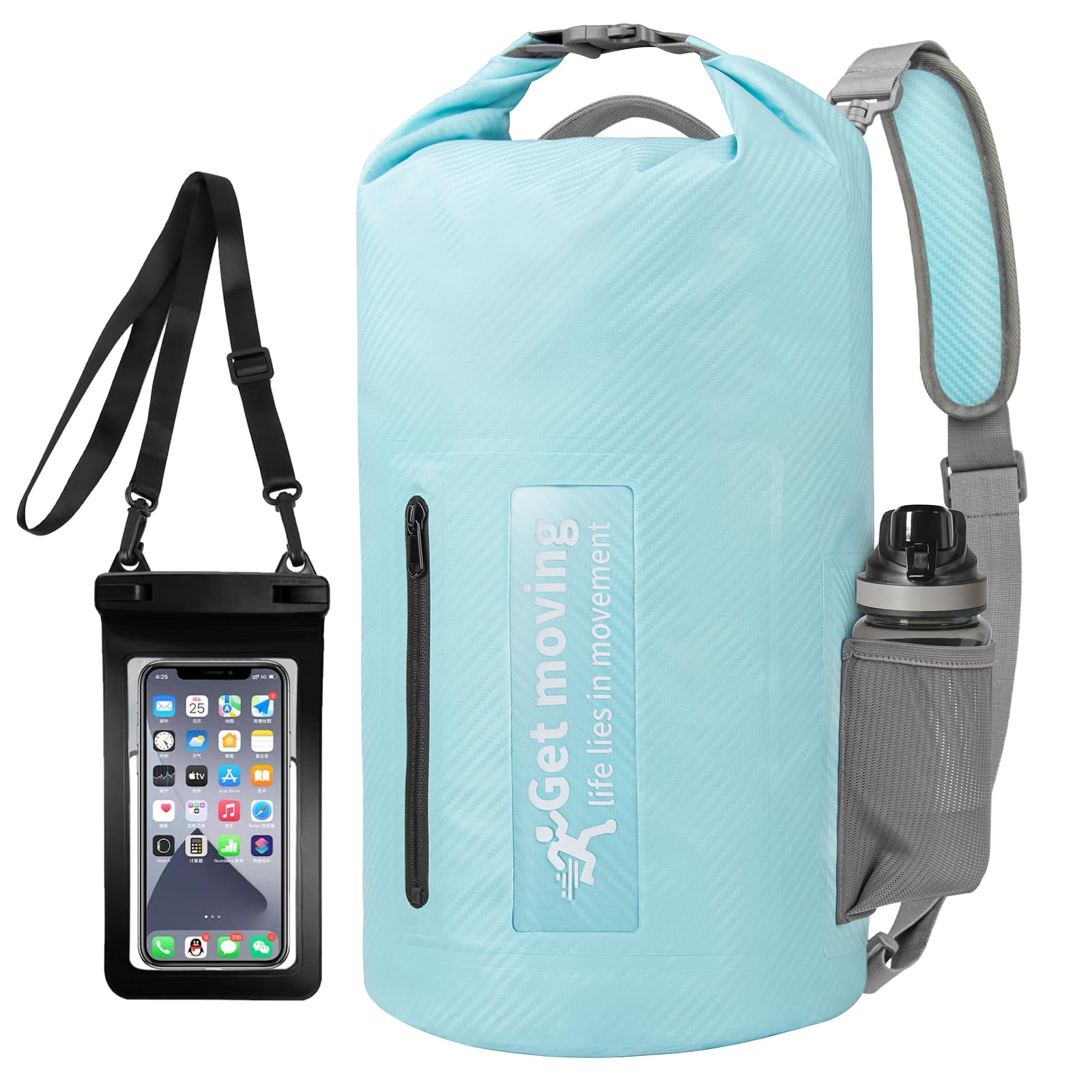 Dry Bag wasserdichte Tasche 20L Leicht RollTop Wasserdichter Rucksack Outdoor Groß Wasserfester Packsack Seesack mit Schultergurt für Kajak Rafting Schwimmen Baden Angeln