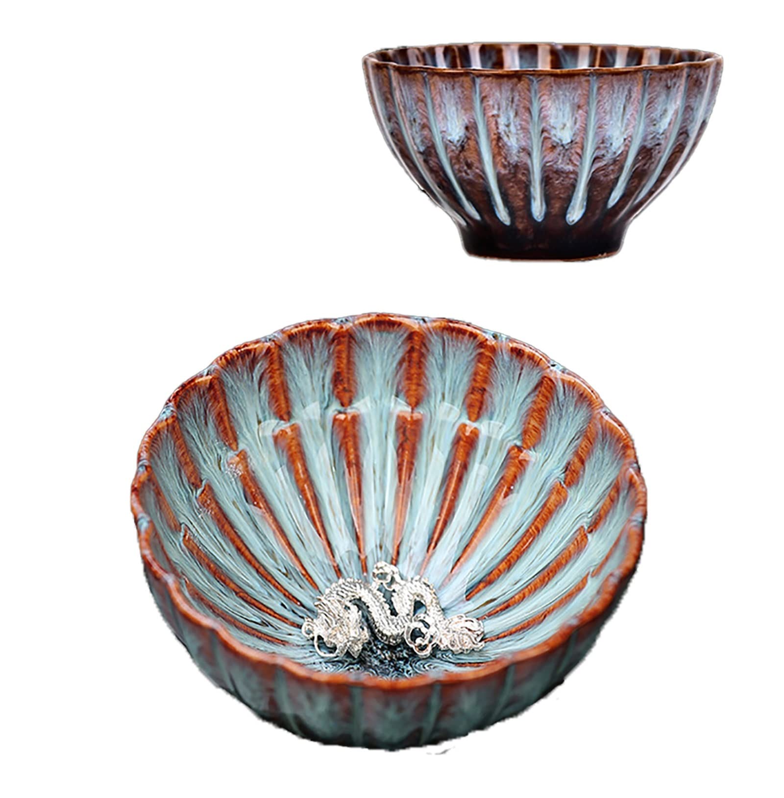 JianZhan tenmokus tea cup Ceramic Handmade TeaCup inlay Teacup Kungfu Tea Cup Master Teacup (Color : Dragon)