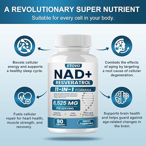 Miniatura 4 de Suplemento NAD+, 8525 mg Liposomal NAD Booster con Resveratrol NAD Plus con Coptisine Quercetina Curcumina Apoya la Salud Celular, la Fuerza Física