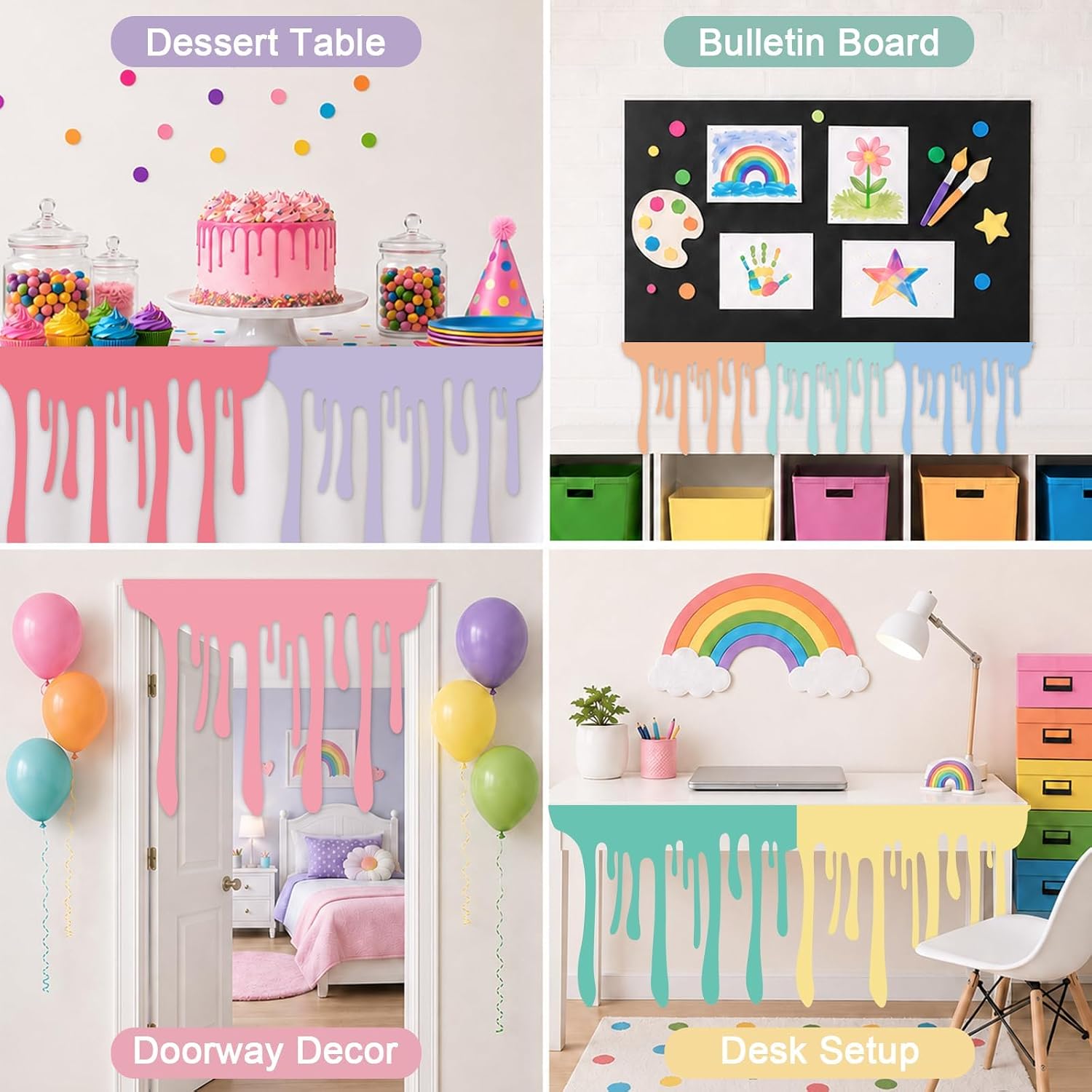 8 PCS Art Themed Party Table Skirt Back to School Felt Table Skirts Pastel Felt Paint Splatter DIY Decorations for Classroom Wall Decor Bulletin Board Art Craft Birthday Party Supplies (Pastel)