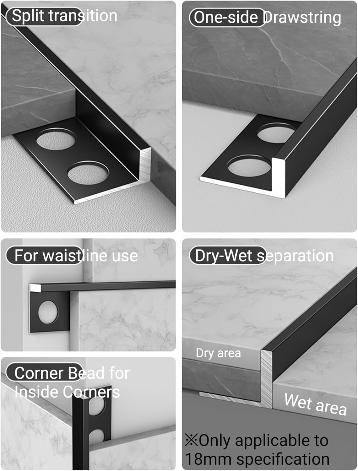 L-Shaped Aluminium Tile Trim, 90cm Metal Edge Guard for Floor & Wall Protection, 3pcs Gray Profile (0.47in/1.2cm), Durable Finishing Solution
