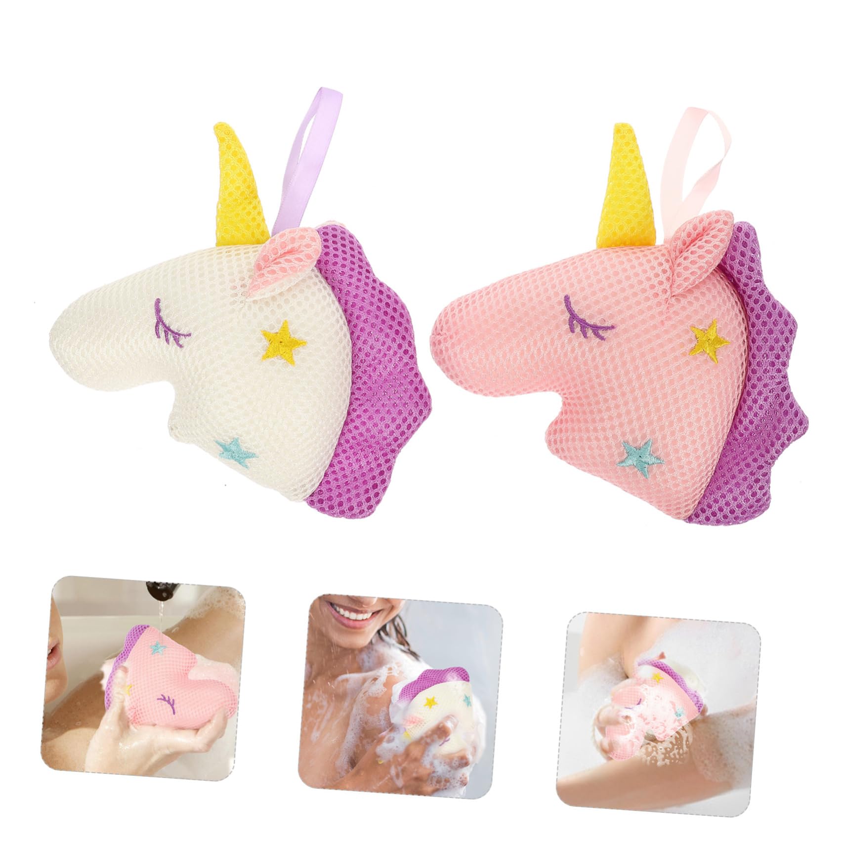Healvian 4pezzi Spugne Esfolianti Per Bagno Unicorno Da Bianco e Rosa Per Pulizia Profonda e Relax Della Con Cordino Per Asciugatura e Riposo Per Uomini e Donne