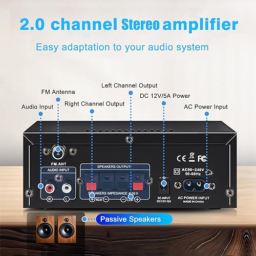 Miniatura 3 de AK45 Amplificador estéreo de audio para el hogar, receptores estéreo de 300 W, sistema de amplificador de potencia Bluetooth 5.0 de 2 canales, radio