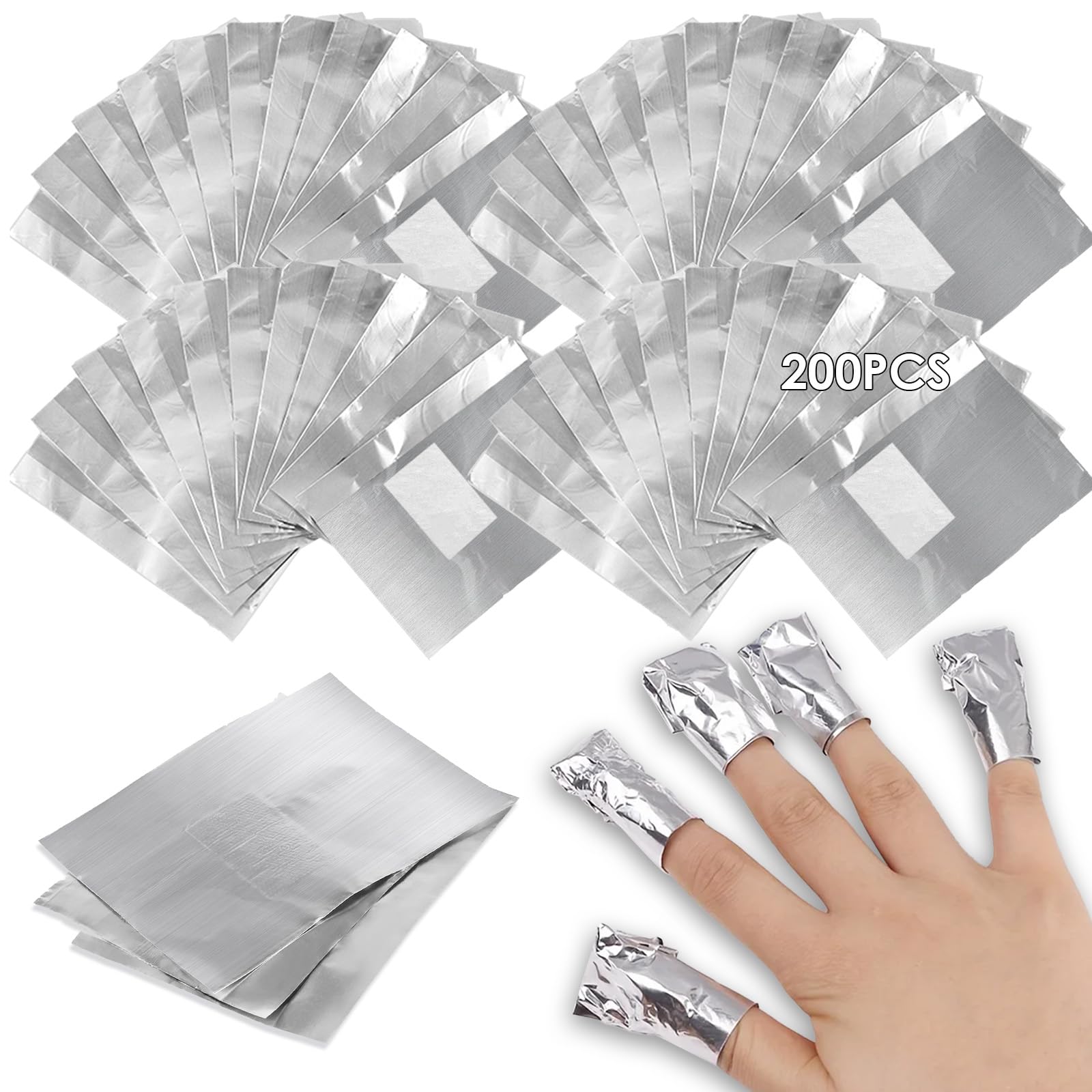 200 Pcs Foil Nail Wraps, Aluminium Wraps Remover with Lint-Free Cotton Pads for Manicure Nail Art Cleaner, Fast & Gentle Soak Off Gel Polish Removing
