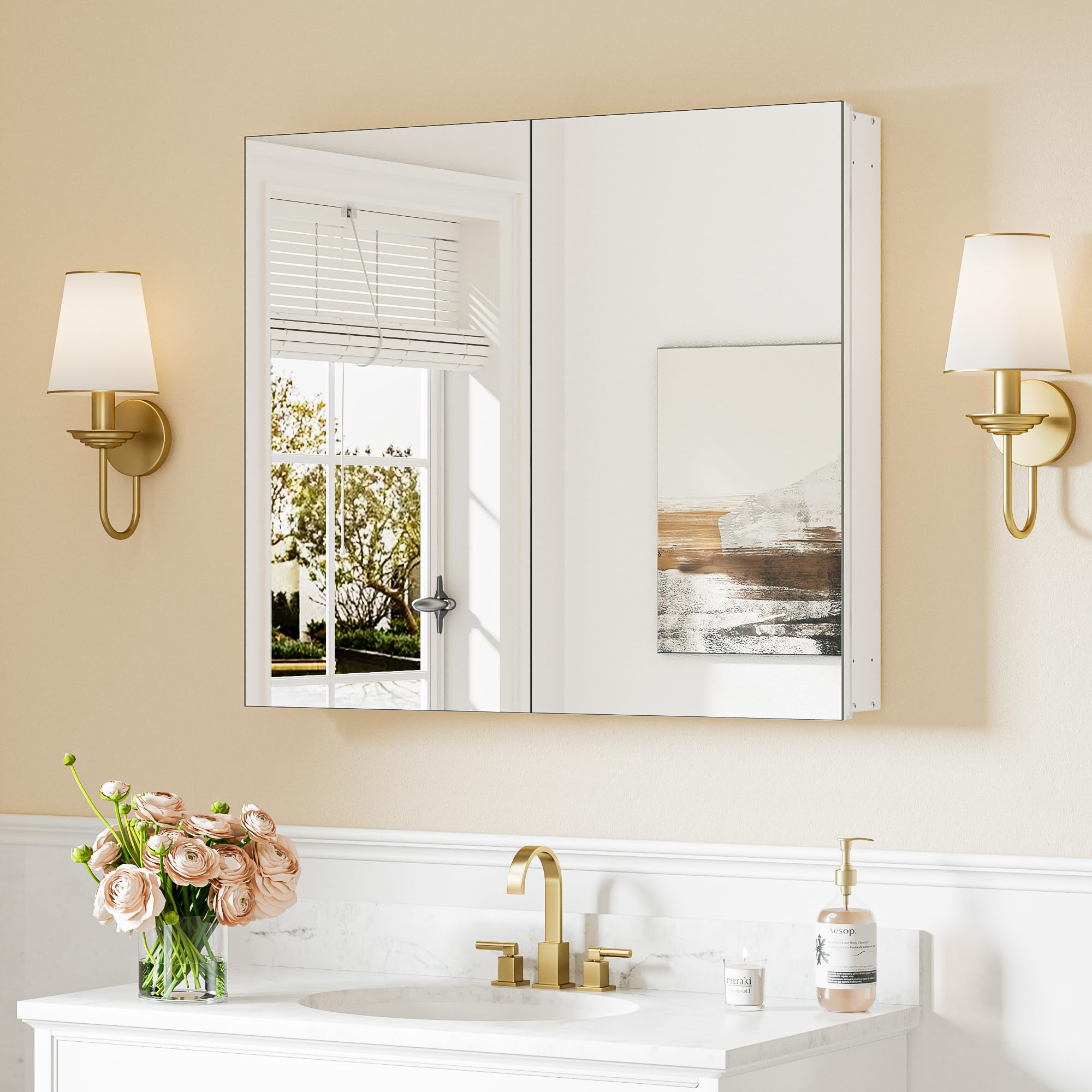 Amazon.com: Keonjinn 30 x 26 Inch White Medicine Cabinet Mirror