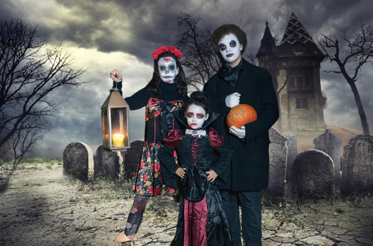 12x10ft Halloween Cemetery Photo Backdrop - Pumpkin Graveyard Scary Background For Parties