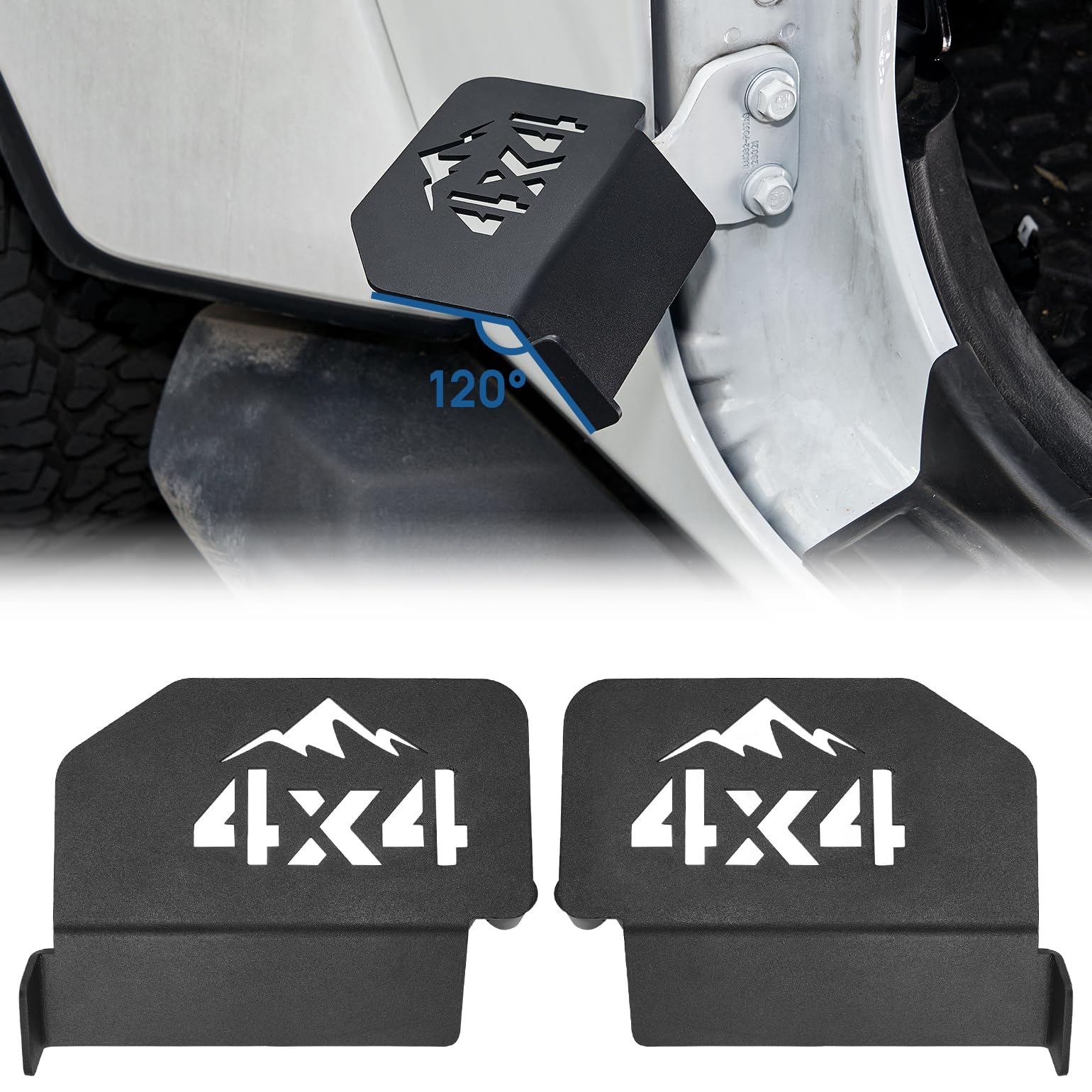 JOYTUTUS Upgraded 120° Wrangler Foot Pegs Compatible with Wrangler JK JL Gladiator JT 2007 to 2025,Exterior Door Hinge Foot Rest Pedals Wrangler Accessories(4X4 Pattern)