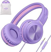 SIMOLIO Casque Filaire pour Enfants, Casque D'école pour Filles avec Mic, Limiteur de Volume et Shareport, Ecouteurs Pliable et Ajustable pour Tablette, Voyage, Téléphone Intelligent pour Ados, Violet