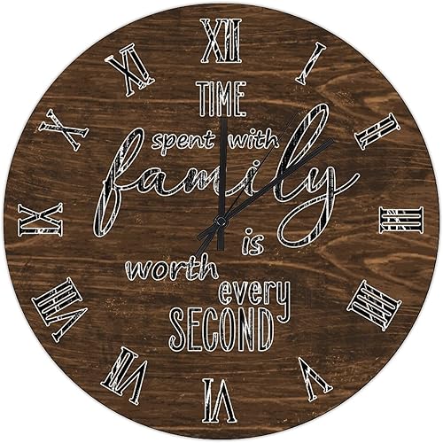 Miniatura 123 de UFunhome Reloj de pared de madera con cita familiar, el tiempo que pasa con la familia vale la pena cada segundo, reloj colgante redondo, funciona