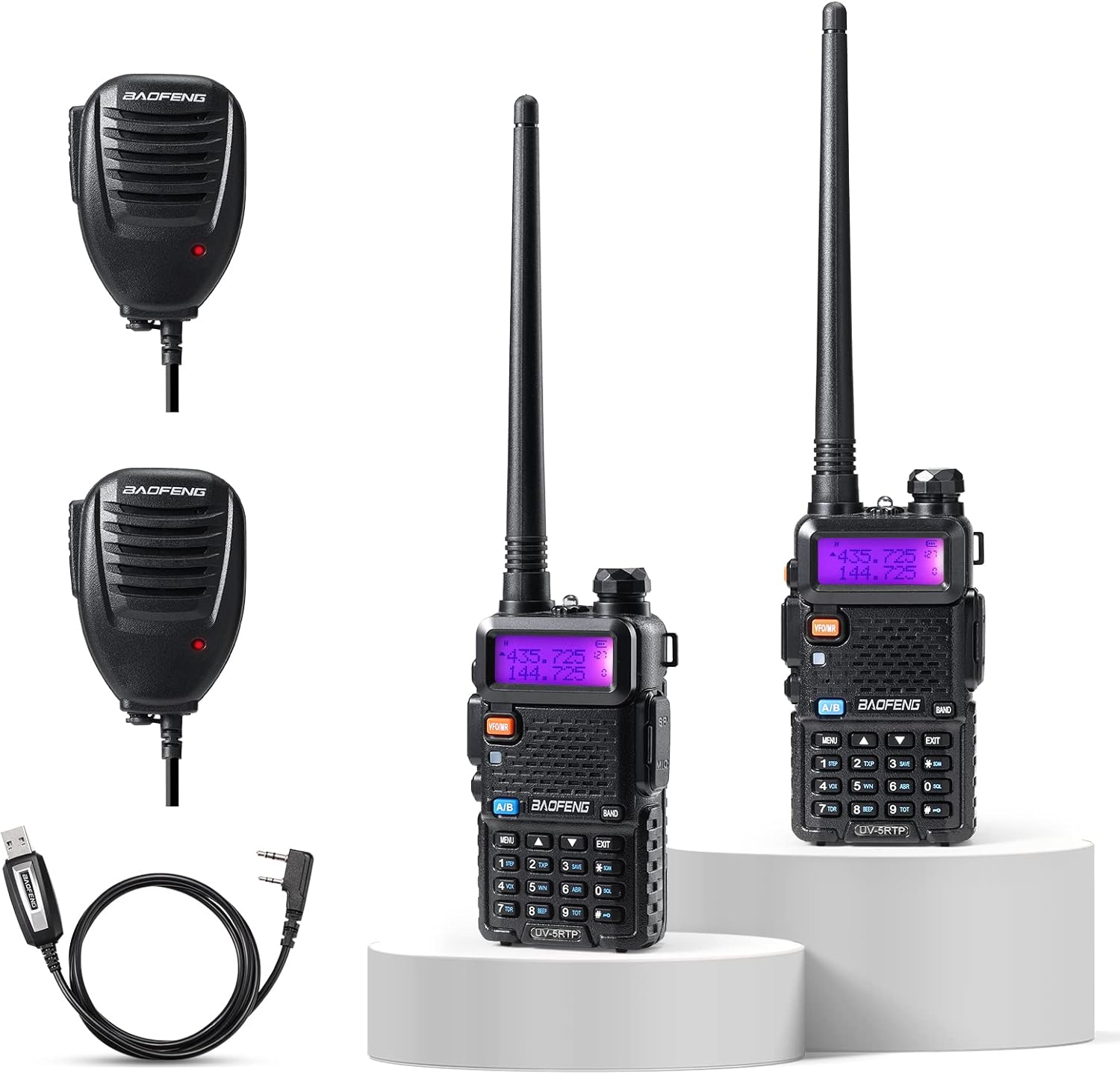 BAOFENG UV-5RTP 8/4/1W Two-Way Radio, High Power Dual Band Long Range for Adults, Tri-Power Handheld Ham Radio with Speaker Mic, Programming Cable (2 Pack) : Electronics