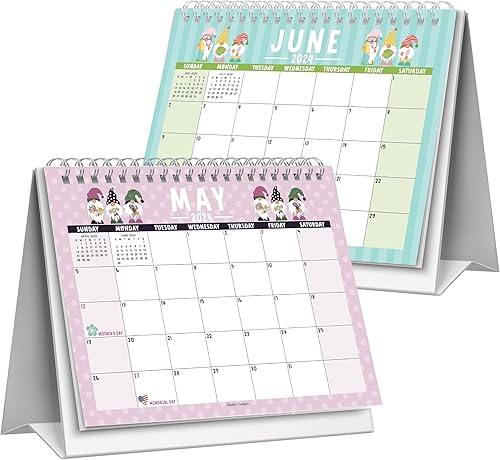 Hadley Designs Gnome - Calendario de escritorio pequeño 2024 con tapa de pie, calendario de escritorio pequeño 2024-2025, calendario de escritorio