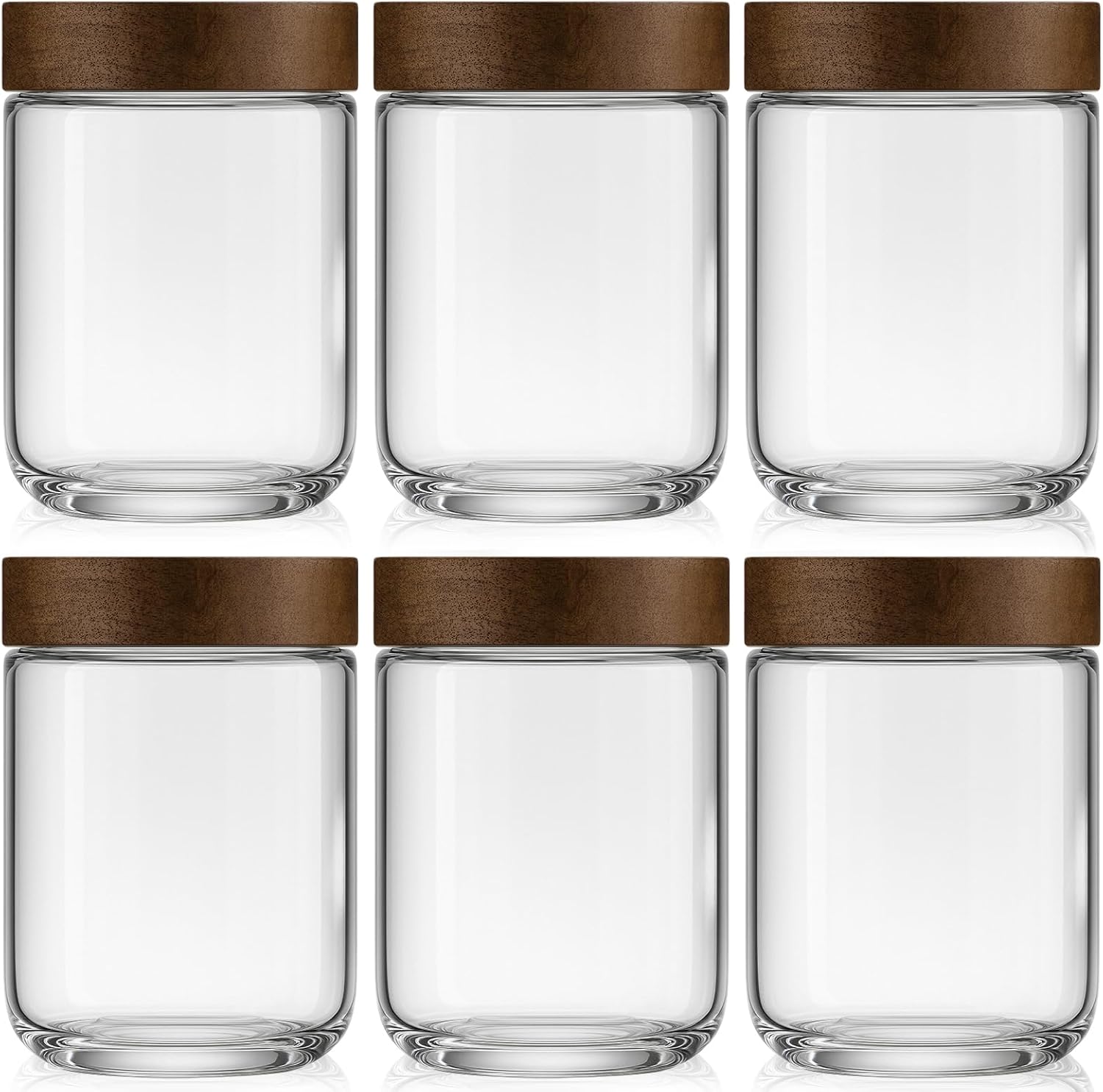 16oz 6 Pack Overnight Oats Containers with Lids, Glass Mason Jars with Acacia Wood Airtight Lids, Wide Mouth Meal Prep Storage Jars for Yogurt, Chia Pudding, Salad, Parfait, Snacks, Spice