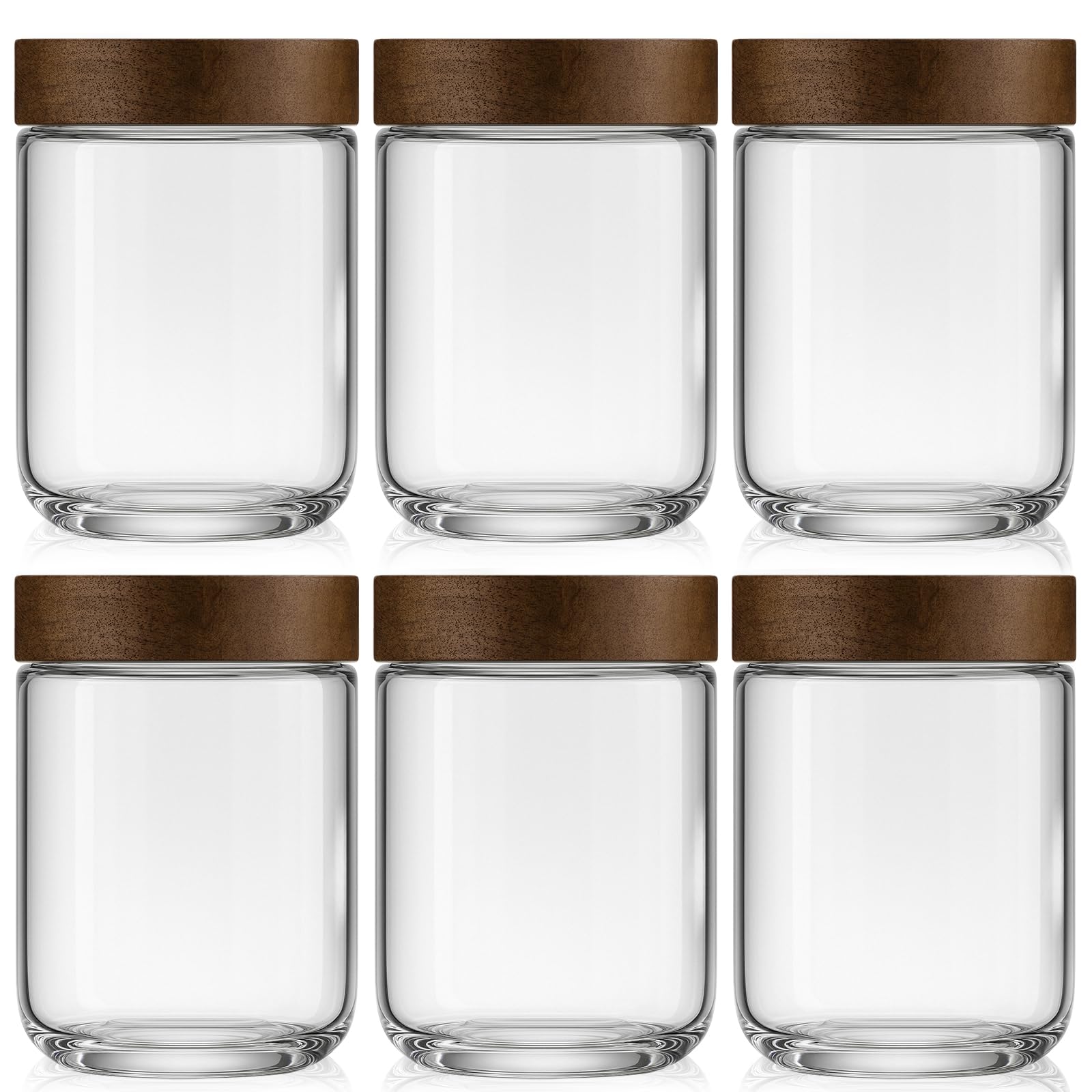 Osfel 16oz 6 Pack Overnight Oats Containers with Lids, Glass Mason Jars with Acacia Wood Airtight Lids, Wide Mouth Meal Prep Storage Jars for Yogurt,