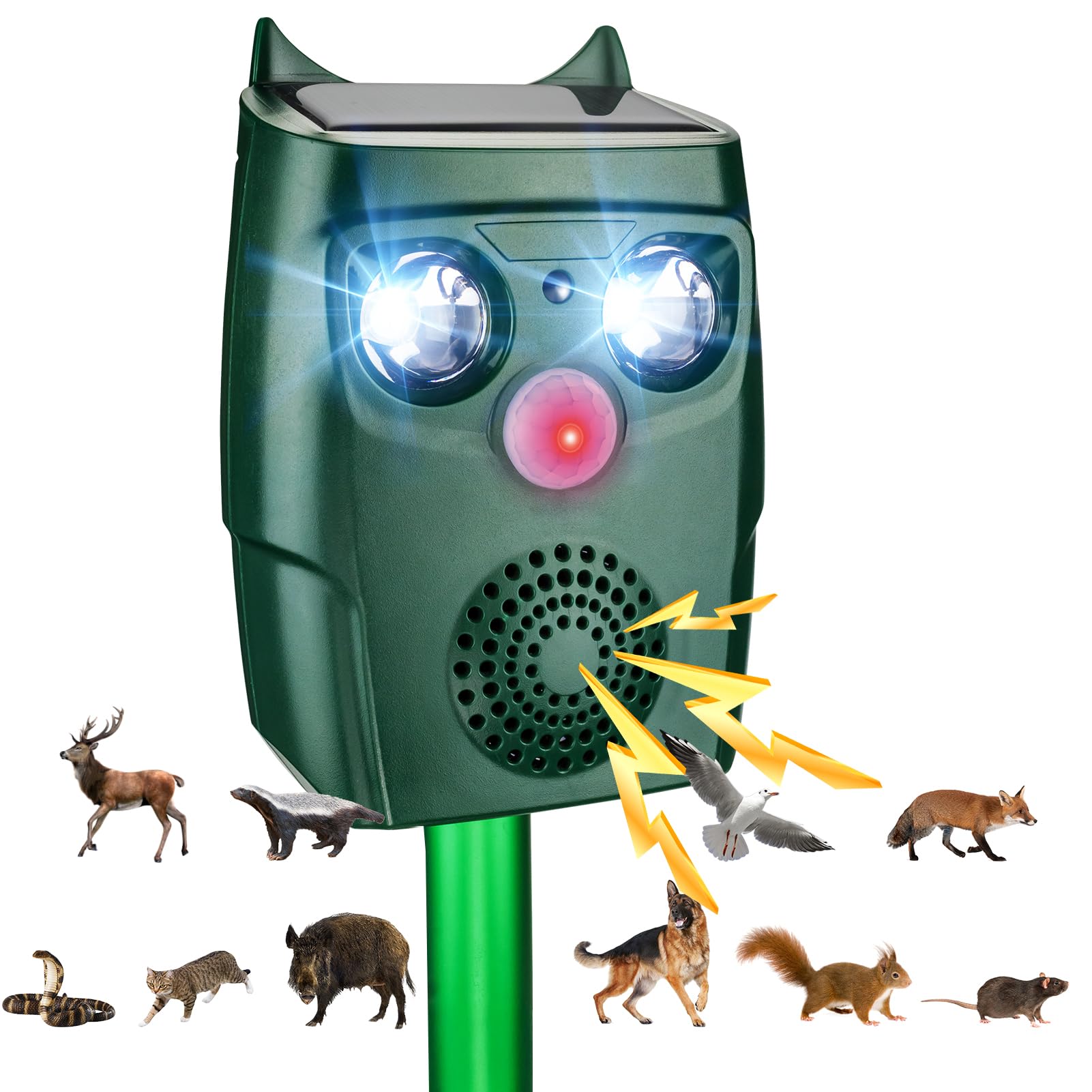Ultrason Chat Exterieur pour Jardin, Ultrason Chat Exterieur avec Détecteur de Mouvement, 3 Modes Ultrasons et Flashs Peuvent Automatiquement Anti Pigeon, Répulsif Chien Extérieur