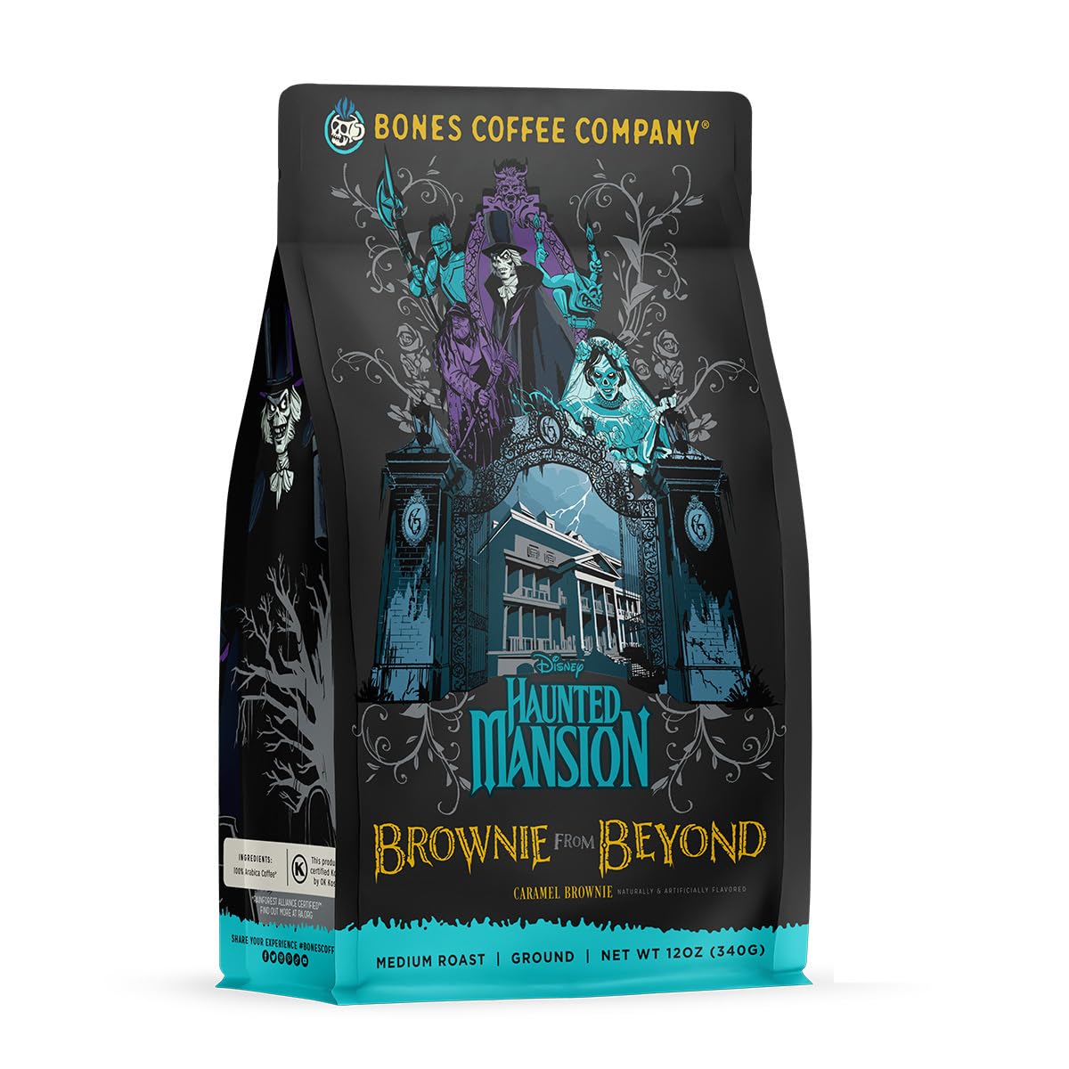 Bones Coffee CompanyBrownie from Beyond Whole Coffee Beans Caramel Brownie Flavor | 12 oz Flavored Coffee Gifts Low Acid Medium Roast Coffee Inspired by Disney's Haunted Mansion (Whole Bean)