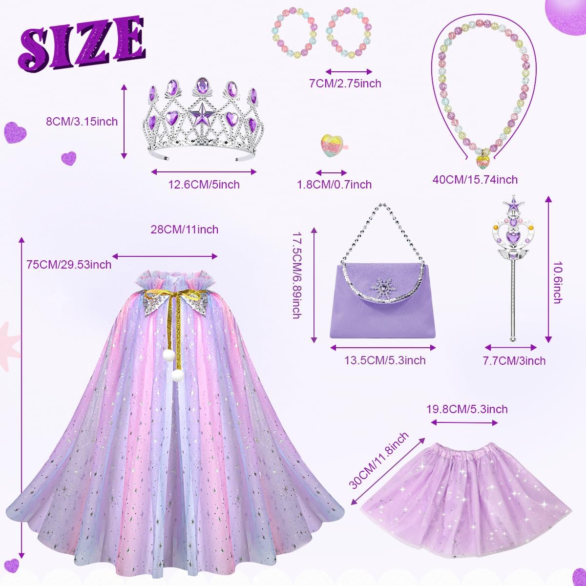 Meland Princess Dress up Clothes for Girl, Princess Cape with Kid Crown Toys, Birthday Gifts for Toddler Girls 3,4,5,6,7,8 - Image 4