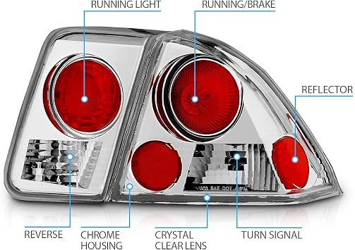 AmeriLite For 2001-2005 Honda Civic 4 Door Chrome Euro Reaplcement Taillights - Passenger and Driver Side