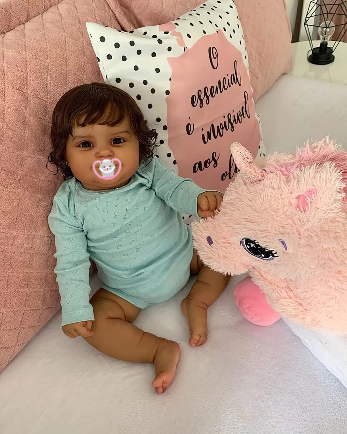 TERABITHIA 20 Inches So Truly African American Reborn Baby Doll with Soft Weighted Body Look Real Sweet Smile Dark Brown Skin Newborn Realistic Girl Doll, A Moment in My Arms, Forever in My Heart