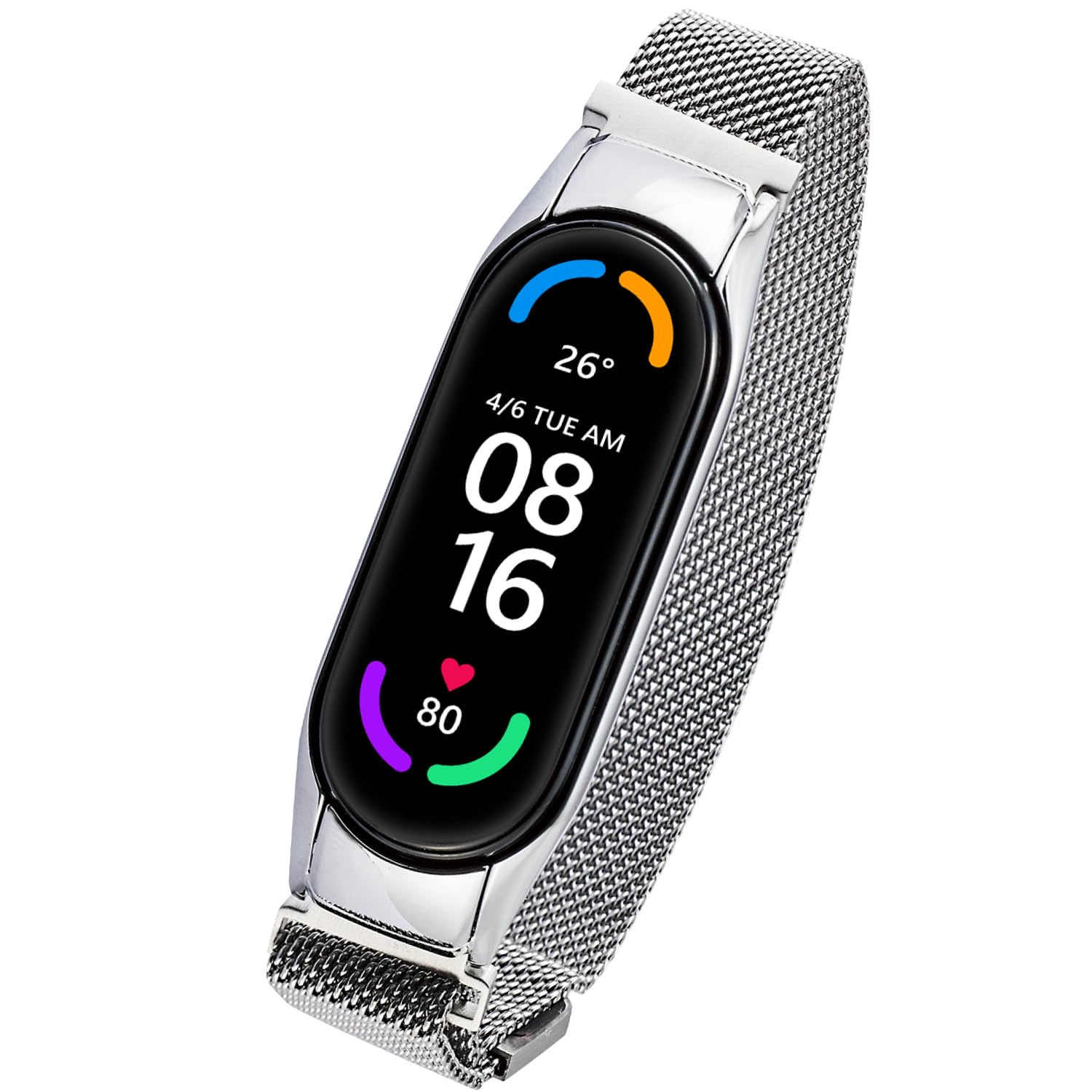 Elecom SW-XI221BDSSMSV Xiaomi Mi Smart Band, 6/5 Band, Replacement Strap, Stainless Steel, Milanese Silver
