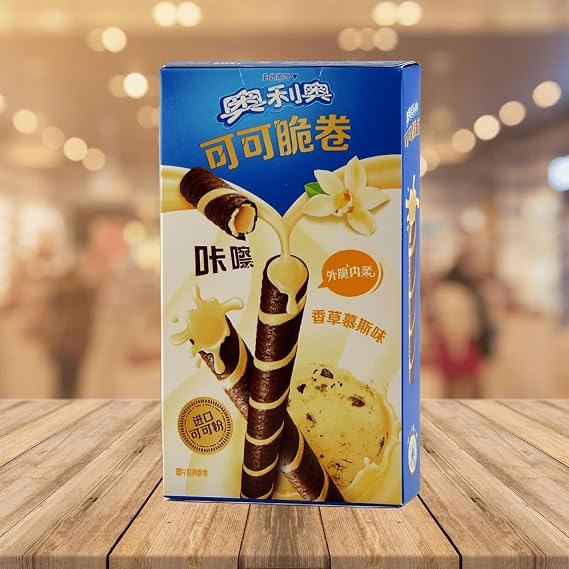 Vanilla Mousse Filled Chocolate Wafer Rolls 50g