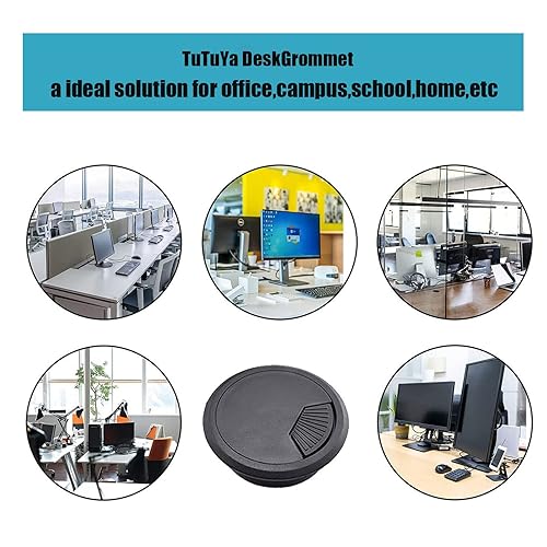 Miniatura 4 de TuTuYa 6 ojales de escritorio, ojales para cables de escritorio, 3.150 in, color negro, con sierra perforada, solución ideal para cables de mesa en