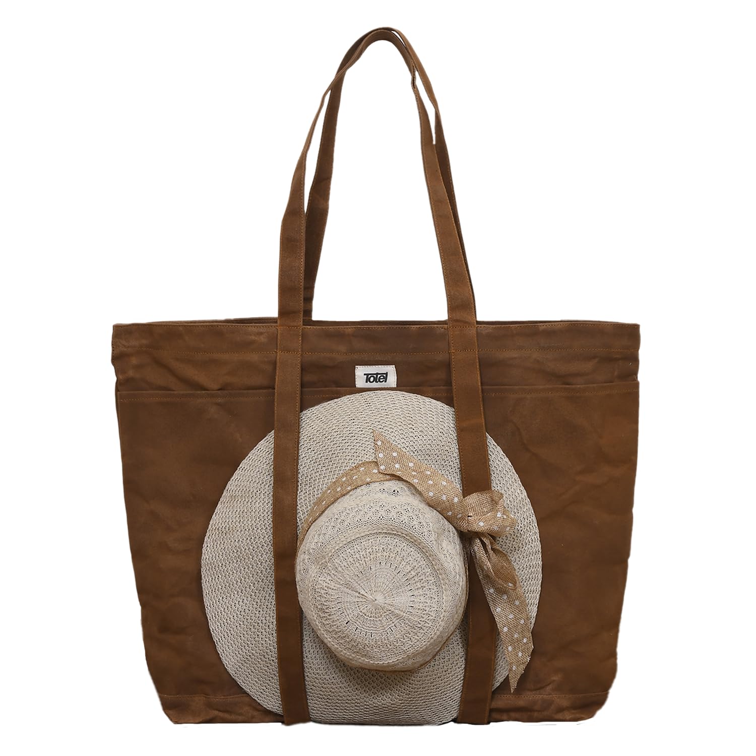 Water-Resistant Waxed Cotton Beach Bag, Spacious, Trendy & Durable, Unisex Travel Tote with Zipper Closure & Rugged Texture, Ideal for Beach, Vacation & Daily Use, (56x12x40 cm)