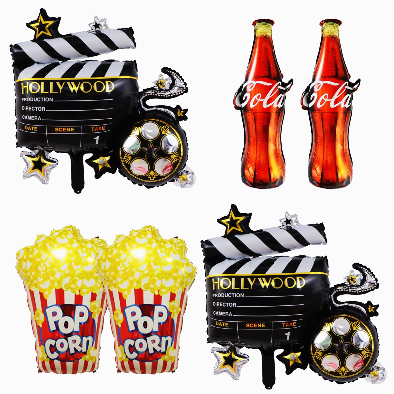 Movie Night Balloon Party Decorations,Hollywood Clapboard Cola Bottle and Popcorn Foil Balloons for Movie Theme Birthday Party Decorations