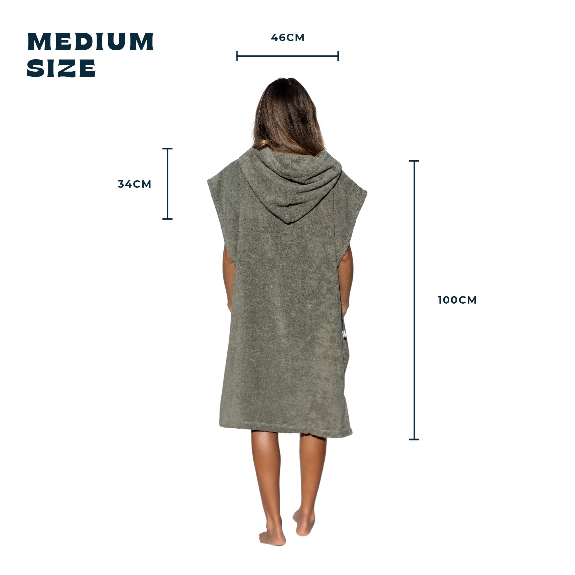 Poncho de Surf du Coton - sans Manches (FR/ES, Alpha/Lettres, M, Taille Normale, Taille Normale, Vert)