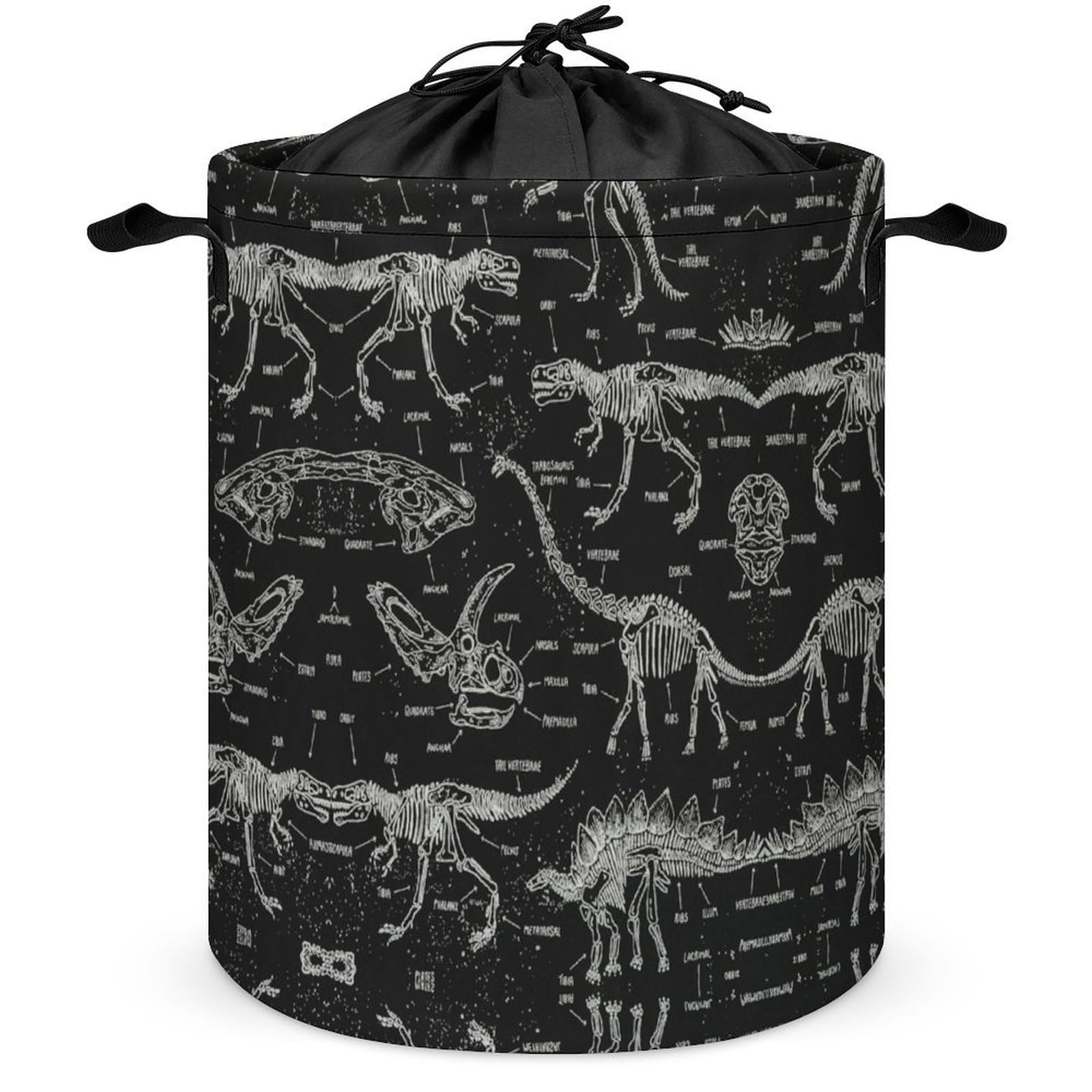 Wlntrophic Drawstring Laundry Hamper, Black And White Dinosaur Laundry Basket, Washing Basket with Handle