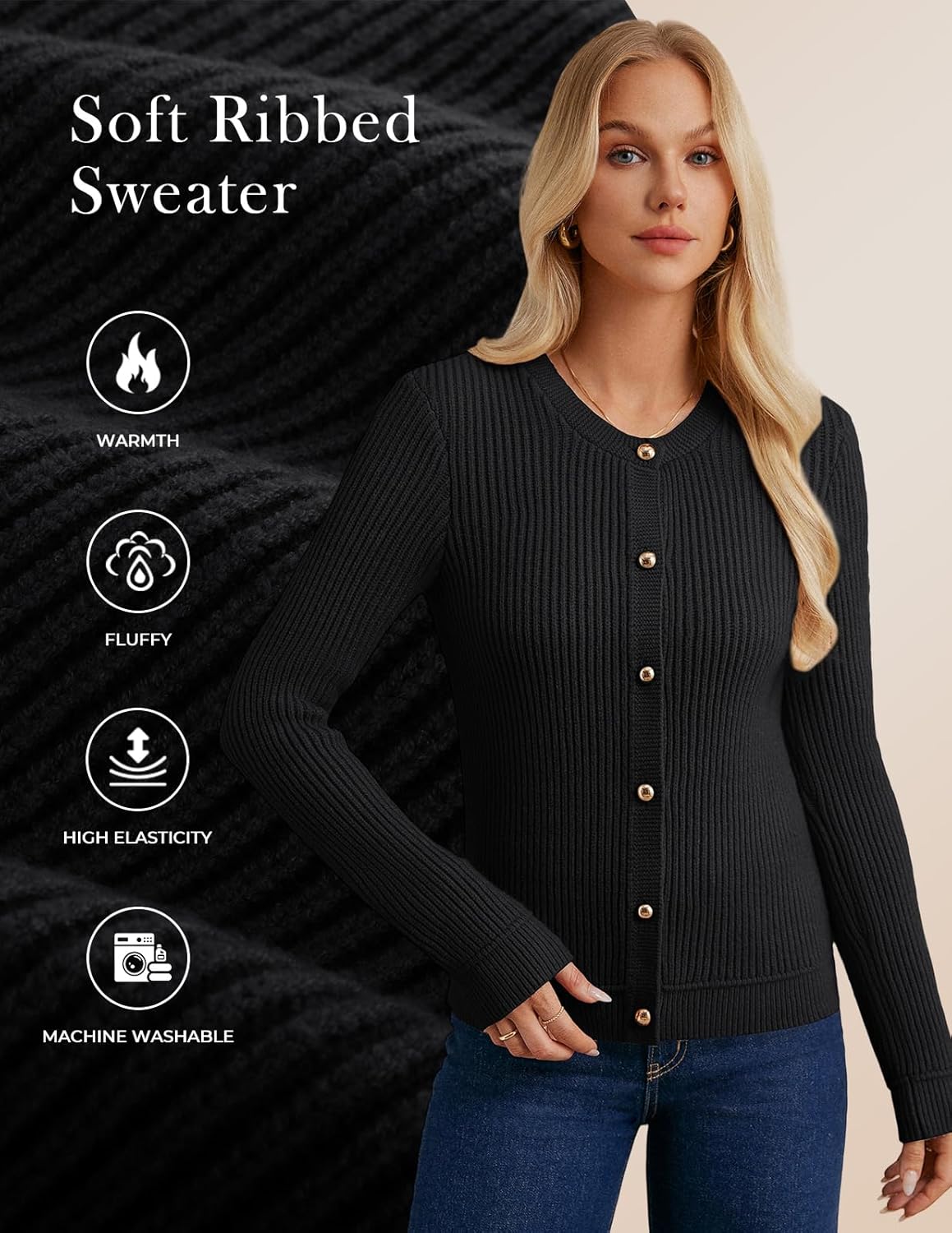 GRACE KARIN Knit Cardigan Sweaters for Women Long Sleeve Ribbed Button Up Sweater 2026 Spring Casual Jacket - Image 6