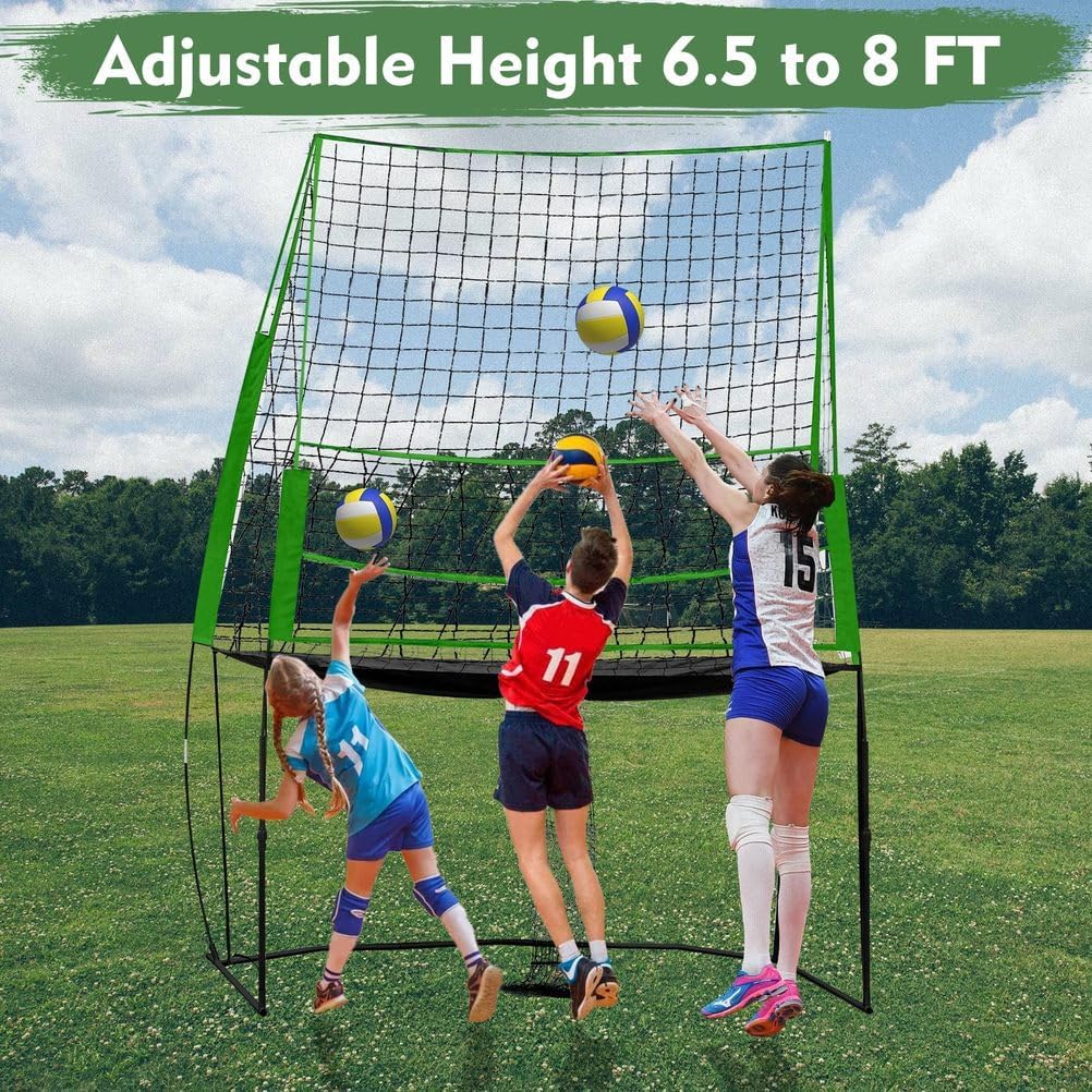 Sistema de red de entrenamiento de voleibol, red de práctica ajustable de 11 x 8 pies para golpear y servir, portátil para patio trasero y uso en interiores y exteriores