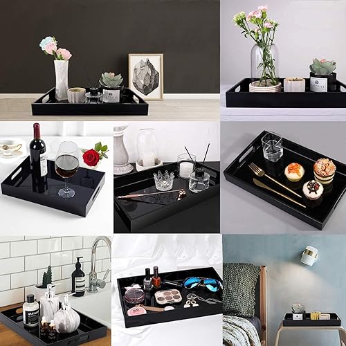 Miniatura 6 de Bandeja de acrílico duradera para servir el desayuno, bandeja grande rectangular impermeable de 0.197 pulgadas de grosor con asas para café, té,
