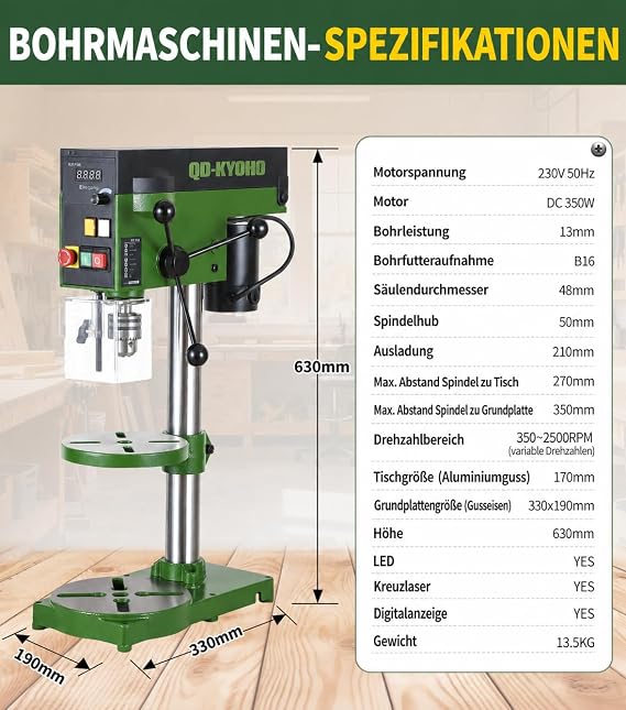 Bench Drill Press 350W Table Top Drill Machine with Stepless Variable