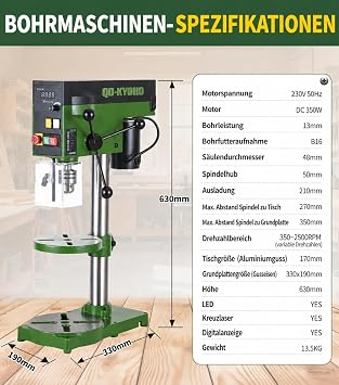Bench Drill Press 350W Table Top Drill Machine with Stepless Variable
