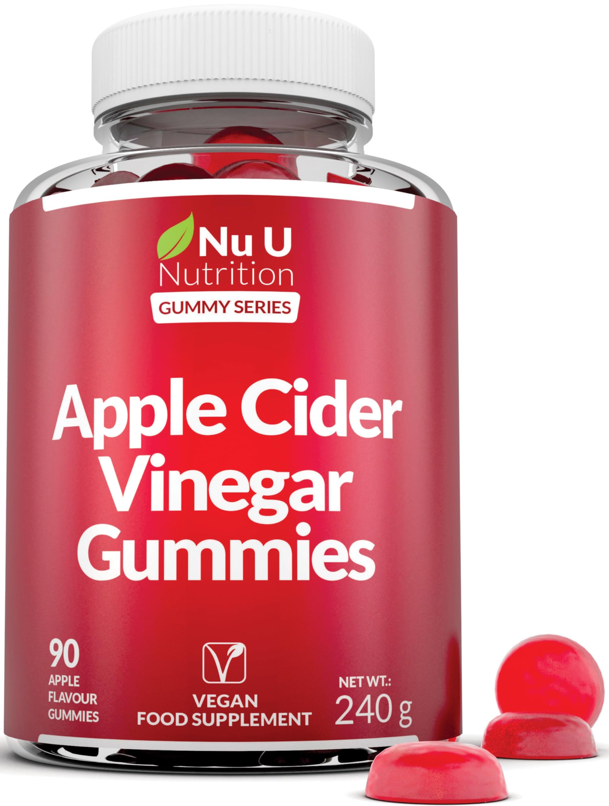 Apple Cider Vinegar Gummies with The Mother 1000mg - 90 Vegan ACV Gummies with Vitamin C, B12, B6, Folic Acid, Pomegranate & Beetroot - Made in The UK - Nu U Nutrition